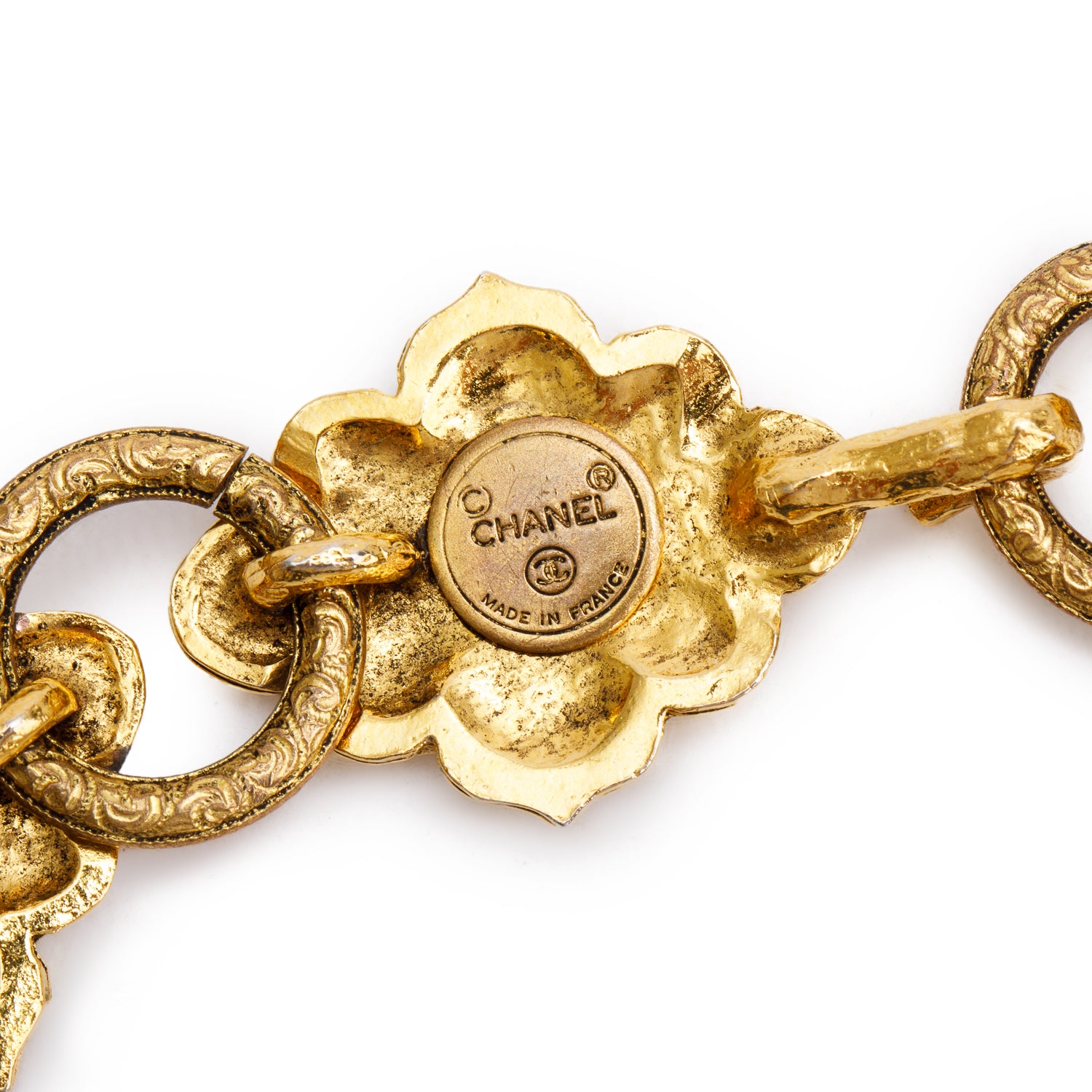 Chanel Vintage Gold-Plated Crystal Double Strand Chain-Link Belt w/ Box