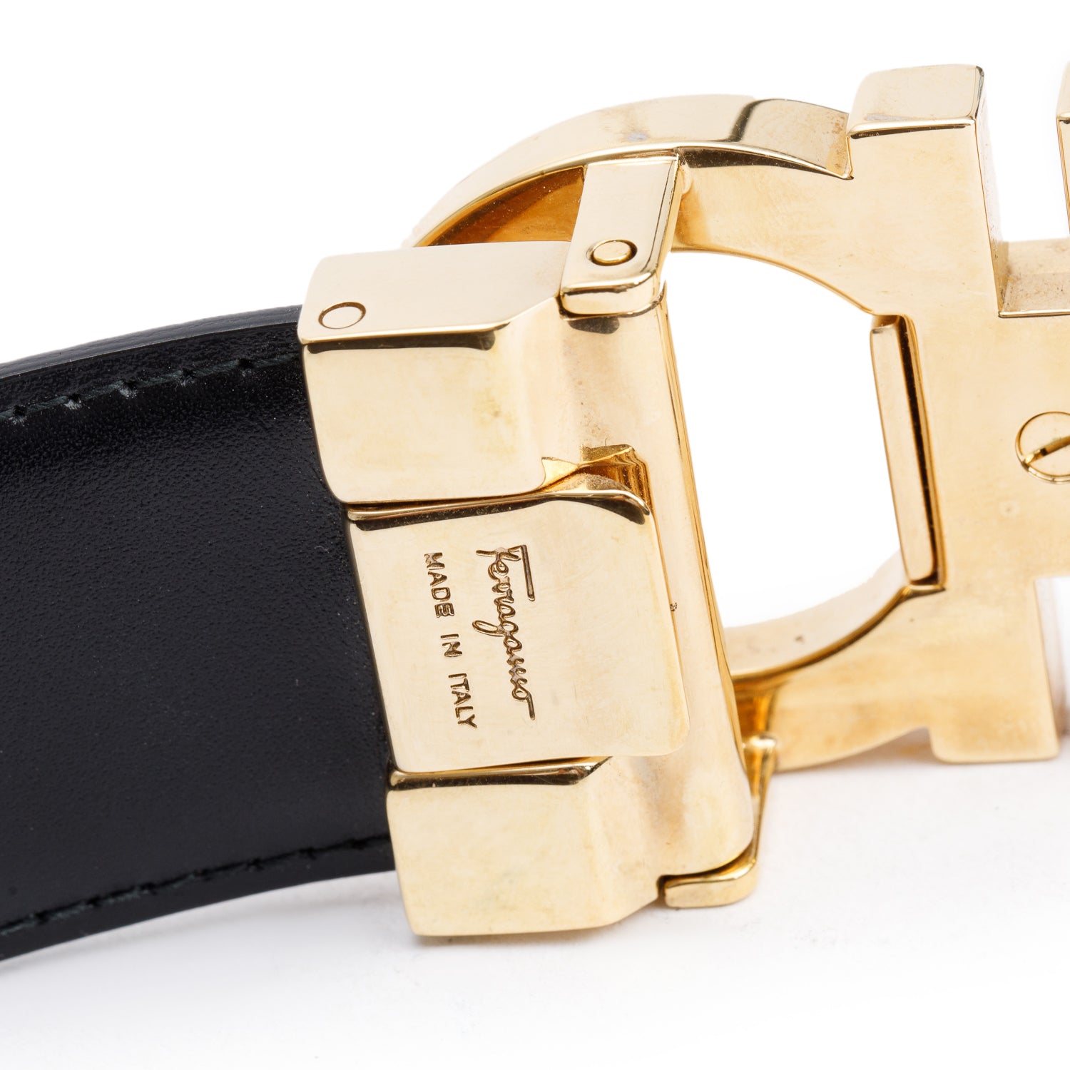 Ferragamo Black/Brown Leather Reversible and Adjustable Gancini Belt