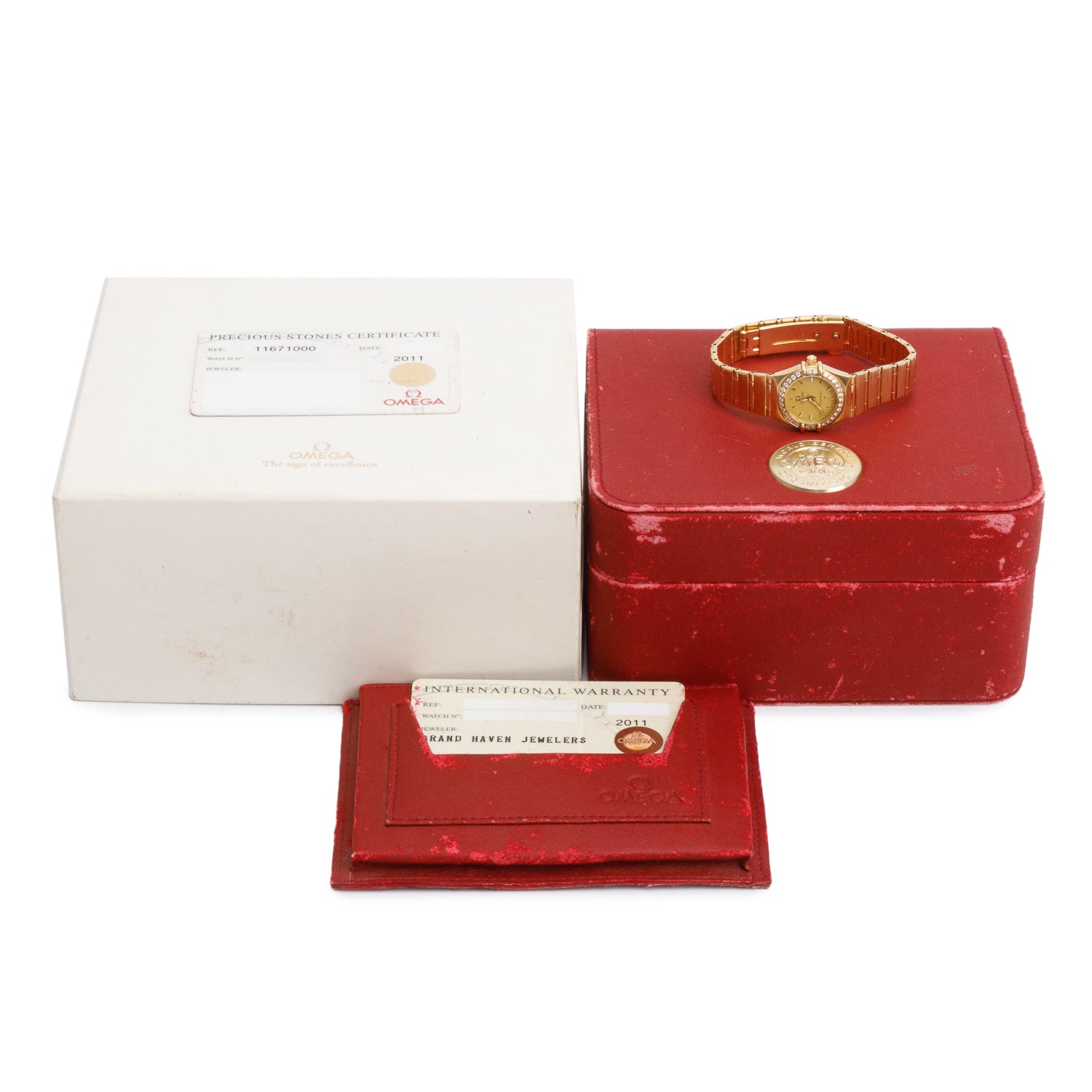 Omega 18k Yellow Gold Diamond Bezel Constellation 22.5 MM Quartz Watch w/ Box & Papers