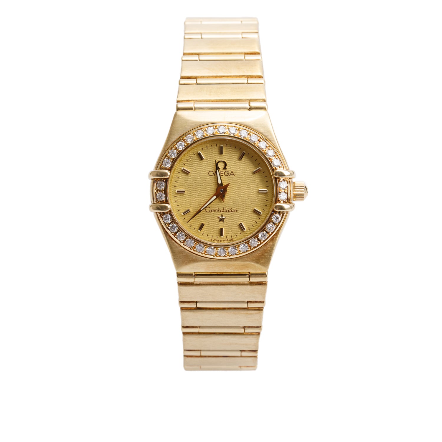 Omega 18k Yellow Gold Diamond Bezel Constellation 22.5 MM Quartz Watch w/ Box & Papers