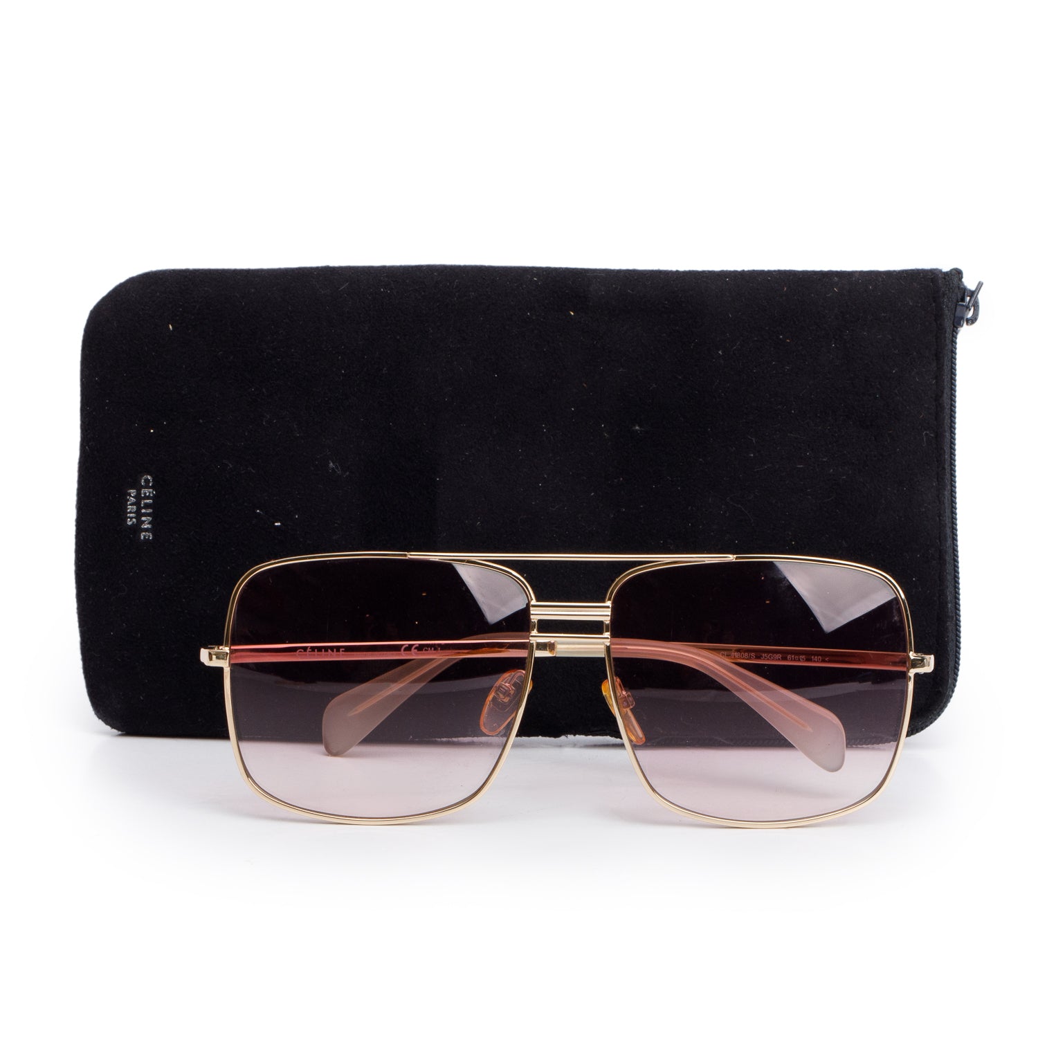 Celine CL41808/S Gold Tone Metal Square Aviator Sunglasses w/ Case