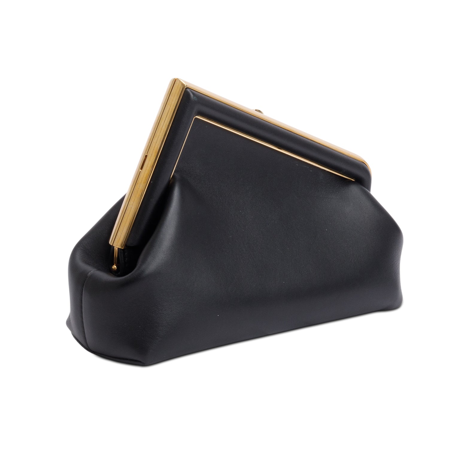 Fendi Black Nappa Leather Small Fendi First Bag w/ Strap