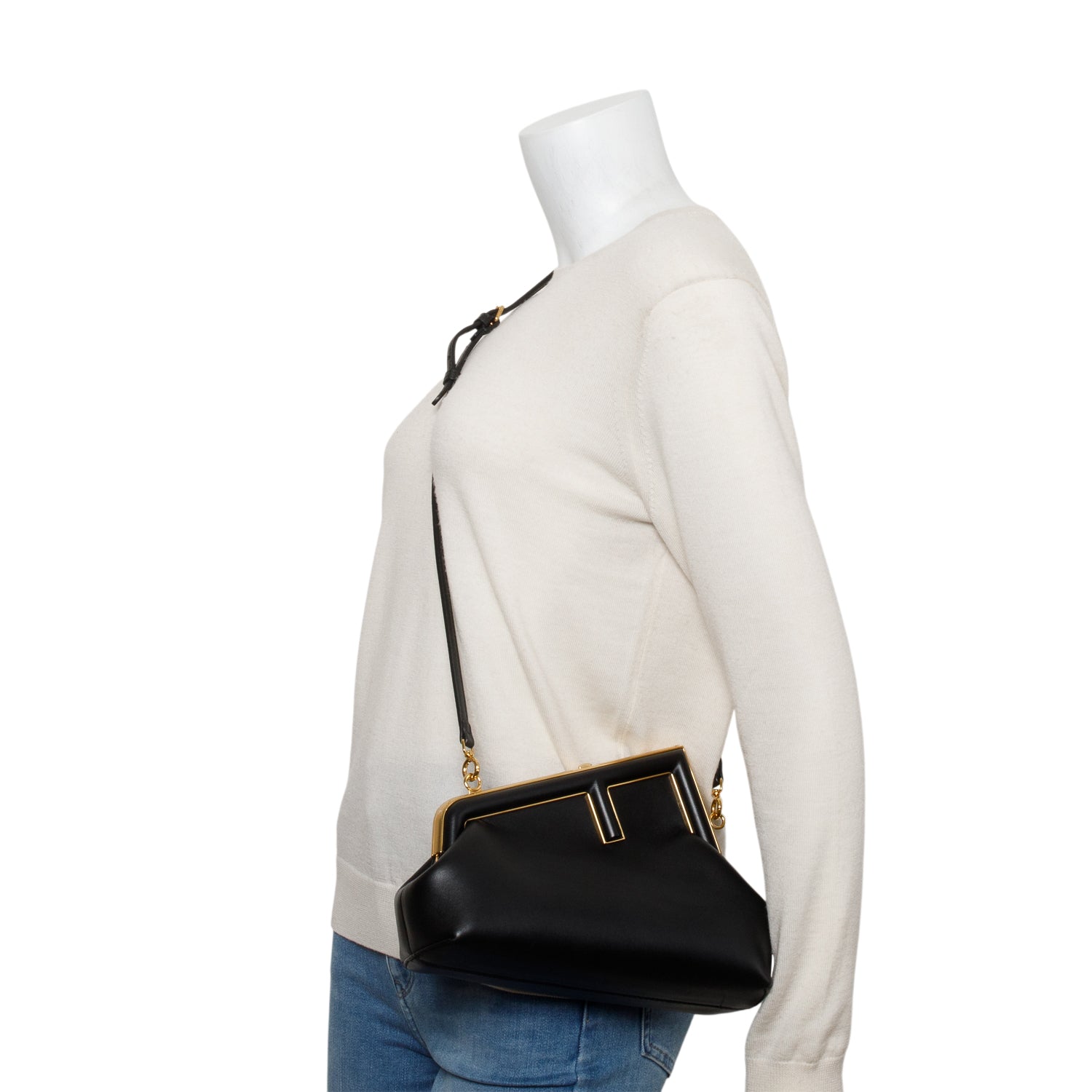 Fendi Black Nappa Leather Small Fendi First Bag w/ Strap