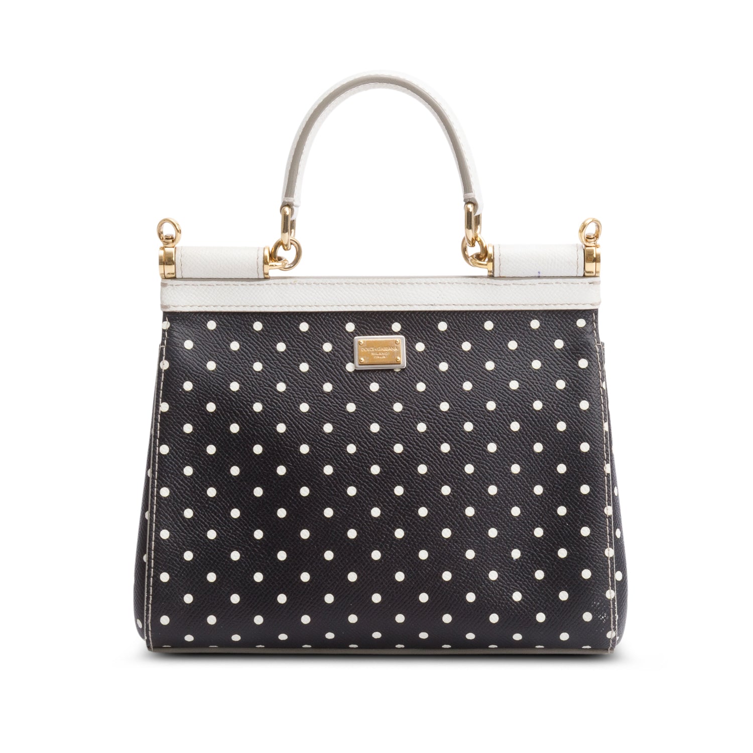 Dolce & Gabbana Black Polka Dot Leather Small Miss Sicily Bag w/ Strap