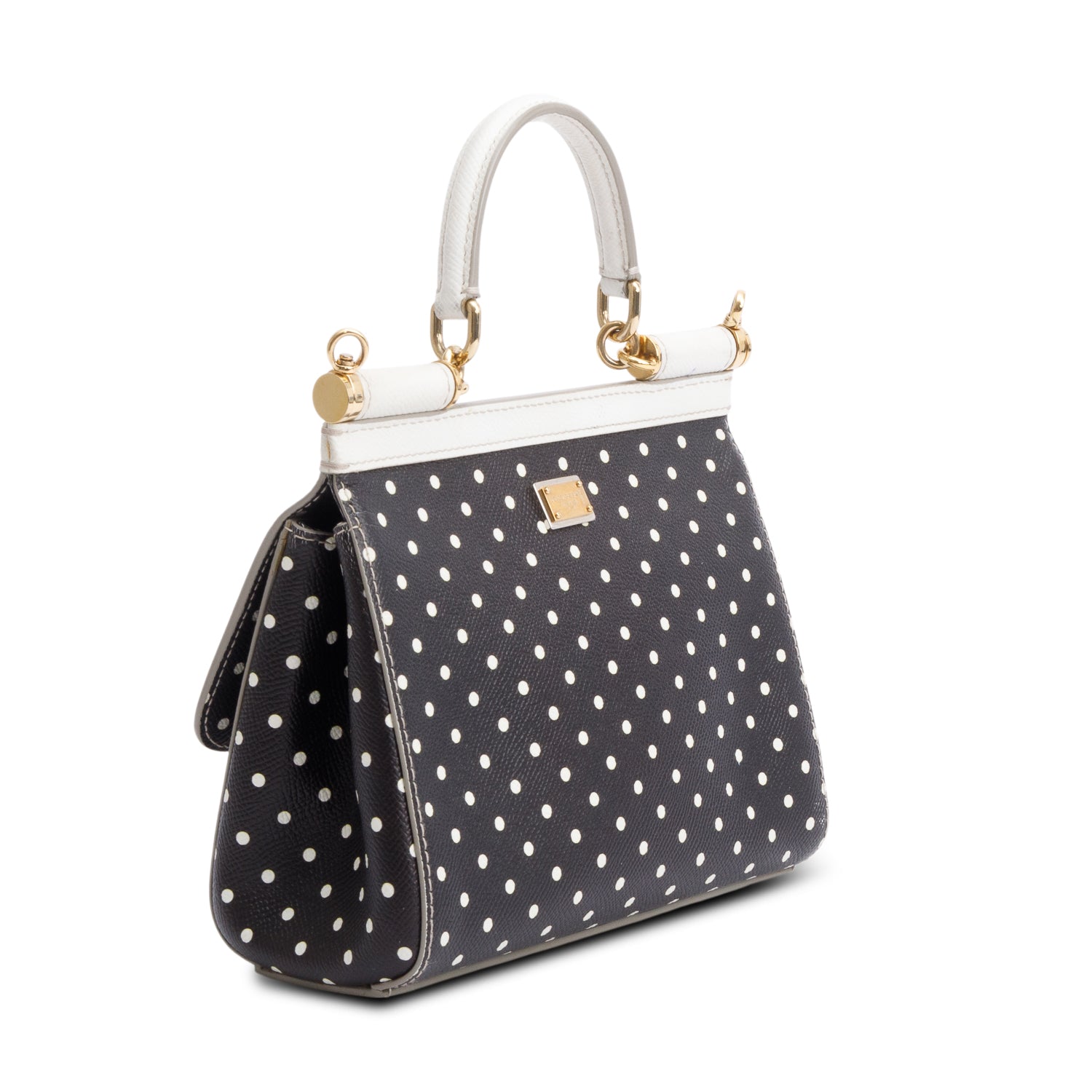 Dolce & Gabbana Black Polka Dot Leather Small Miss Sicily Bag w/ Strap