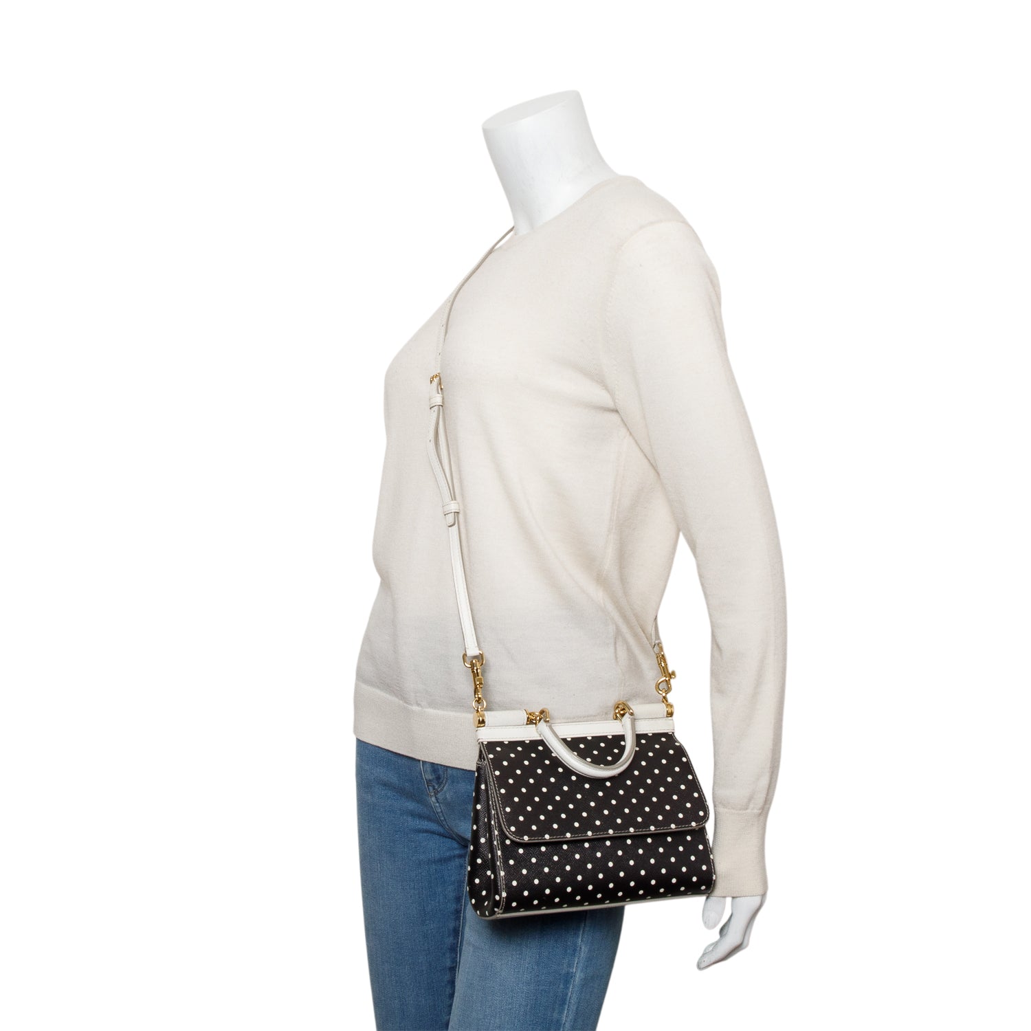 Dolce & Gabbana Black Polka Dot Leather Small Miss Sicily Bag w/ Strap