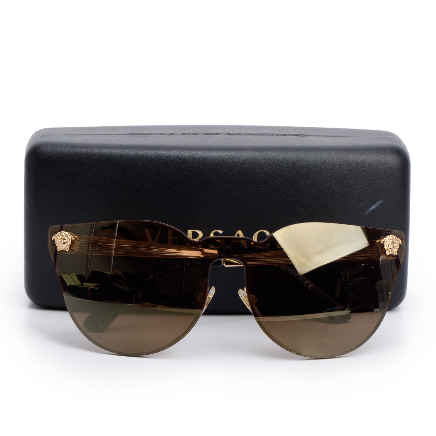 Versace 2120 Gold-Tone Metal Black Acetate Medusa Icon Cat-Eye Sunglasses w/ Case