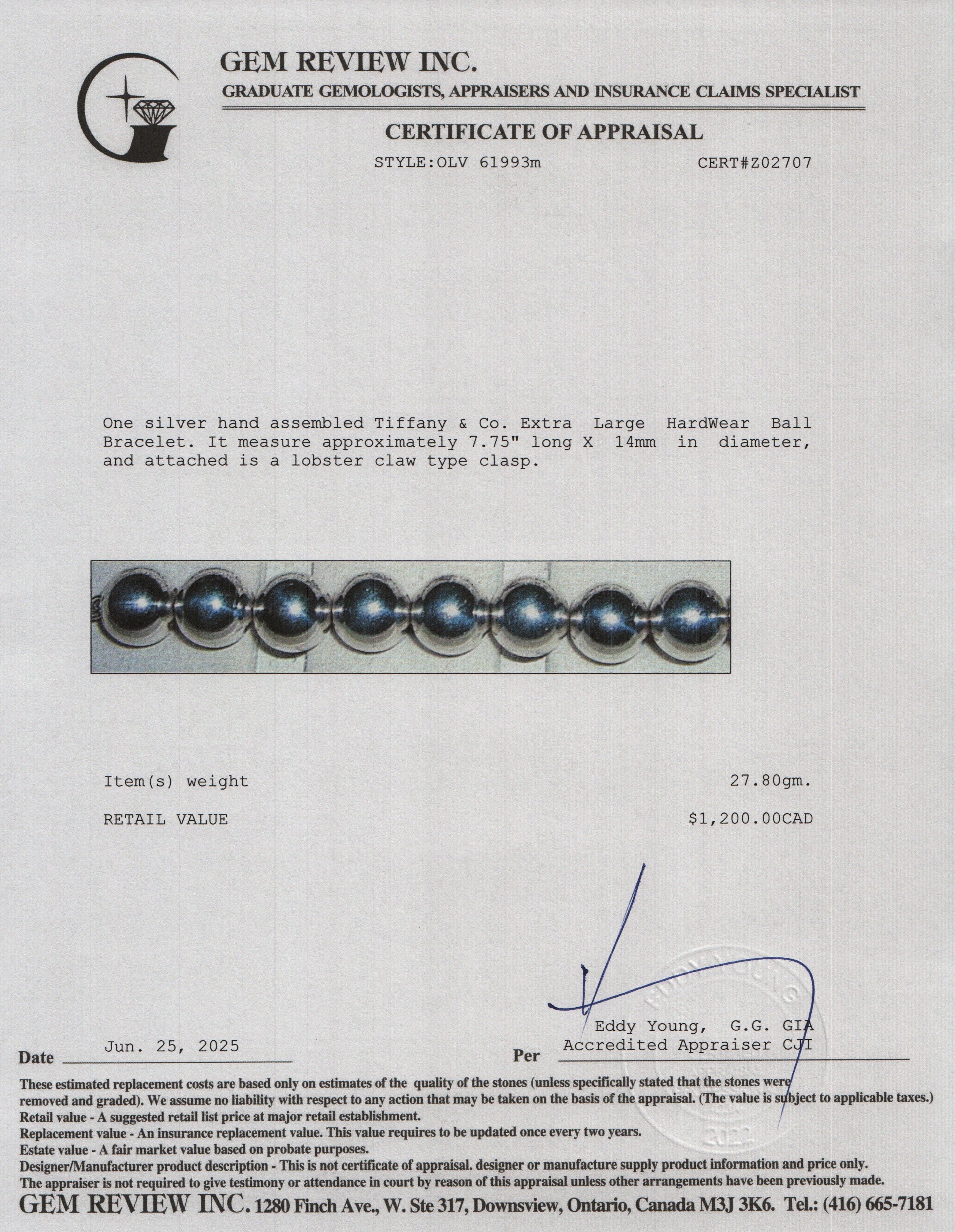 Tiffany & Co. Sterling Silver Extra Large 14 MM HardWear Ball Bracelet