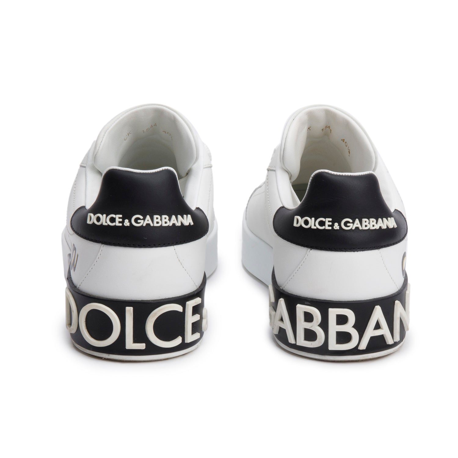 Dolce & Gabbana Black/White Printed Leather Signature Logo Portofino Sneaker, Size 40