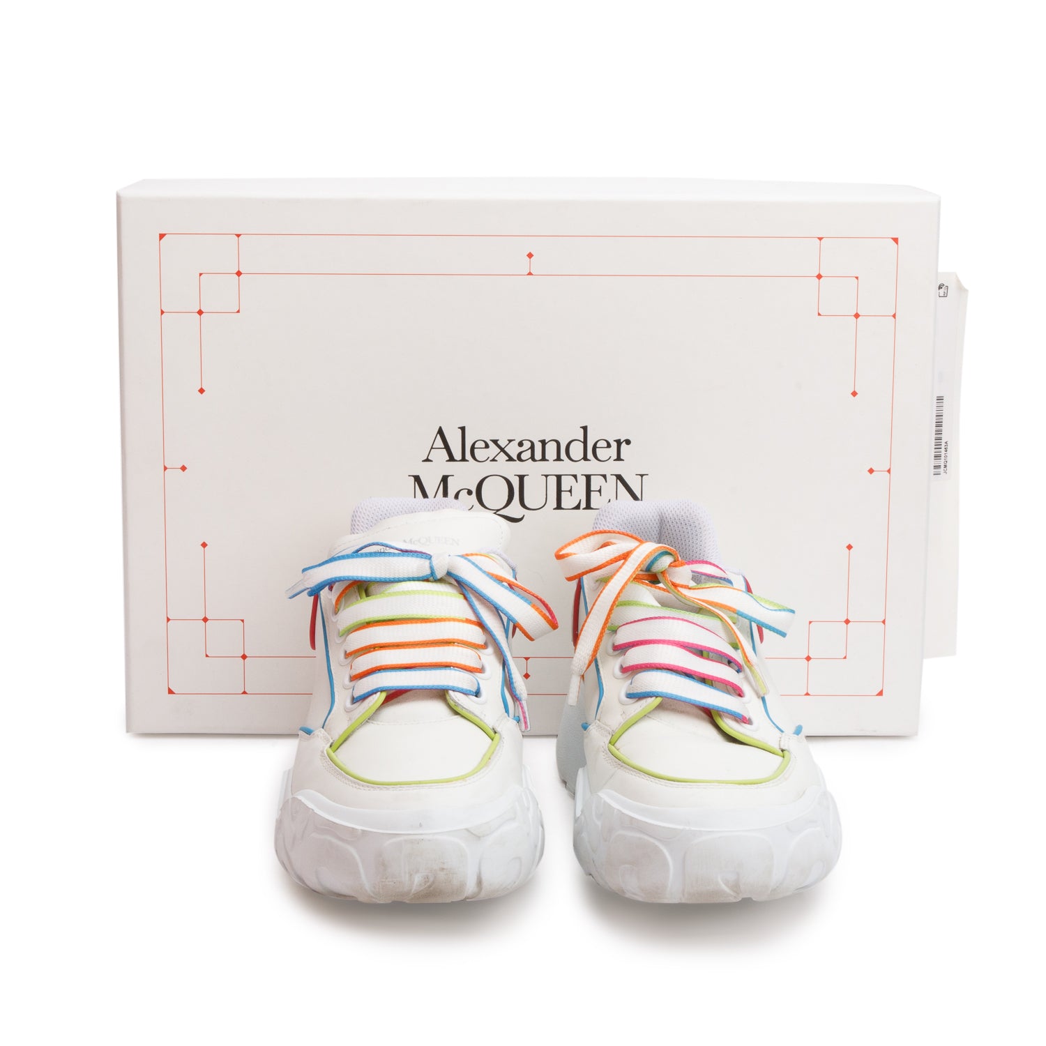 Alexander McQueen White Leather Oversized Court Sneakers, Size 37 w/ Box