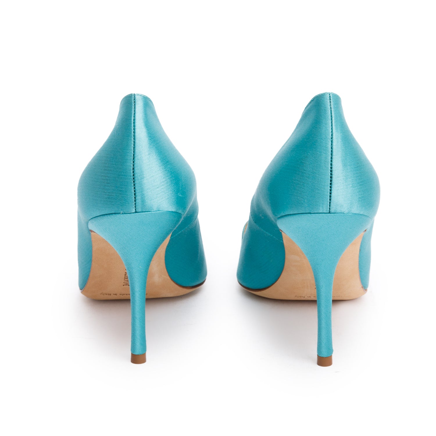 Manolo Blahnik Turquoise Satin Giuba Embellised Pumps, Size 36 w/ Box