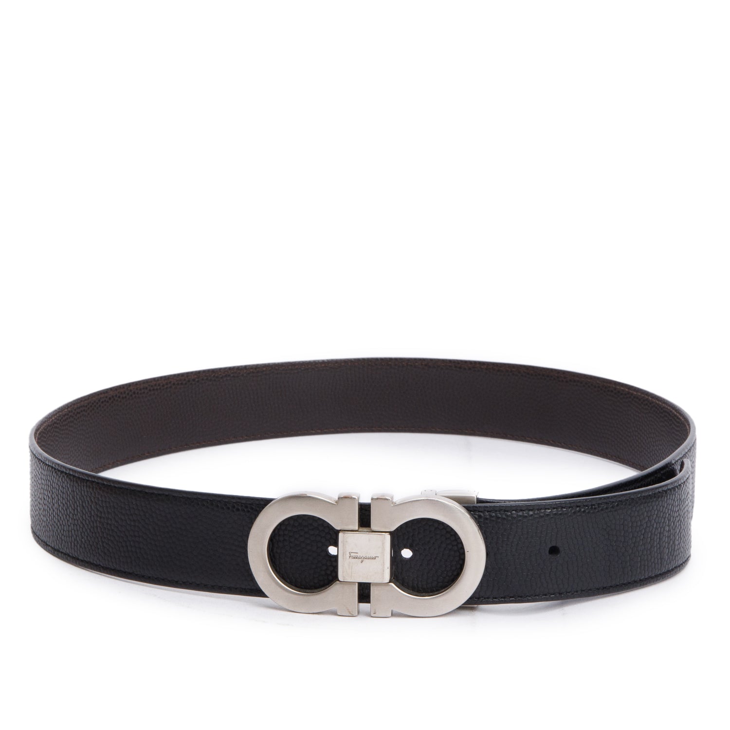 Ferragamo Black/Brown Leather Reversible and Adjustable Gancini Belt
