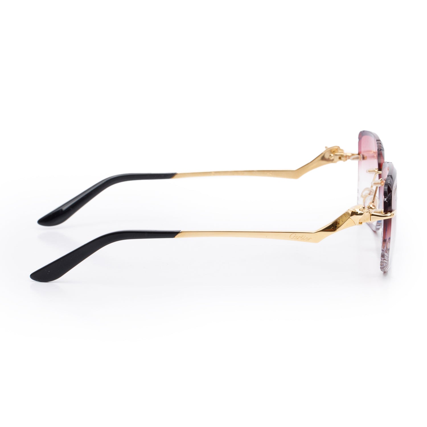 Cartier CT0120O Gold-Tone Rimless Diamond Cut Sunglasses w/ Case