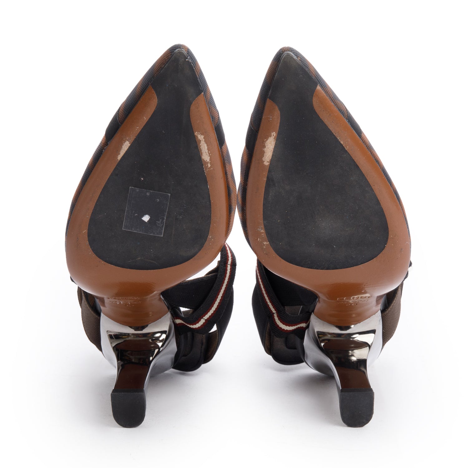 Fendi Brown FF Zucca Colibri Mesh Slingback Pumps, Size 39