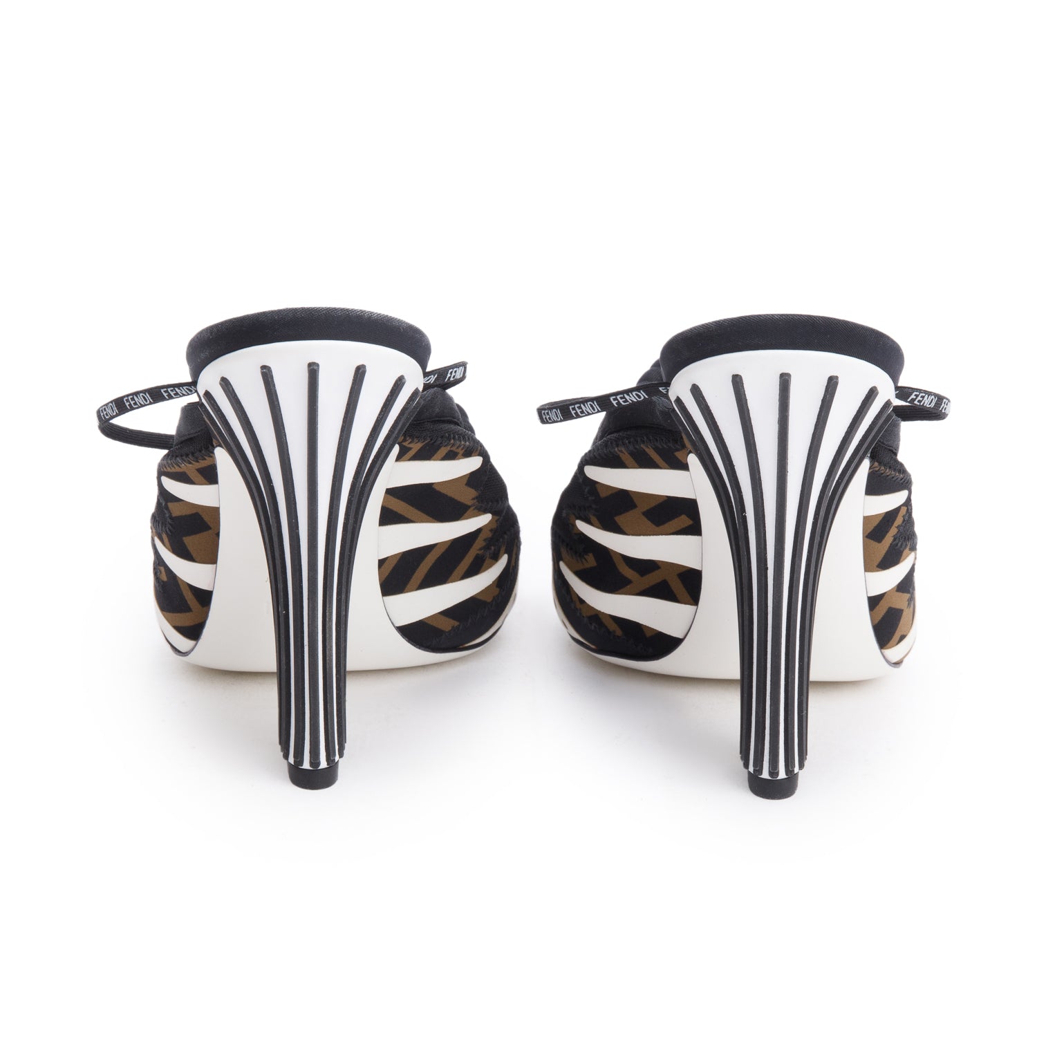 Fendi Brown FF Zucca Neoprene Black Mesh Printed Sandals, Size 40