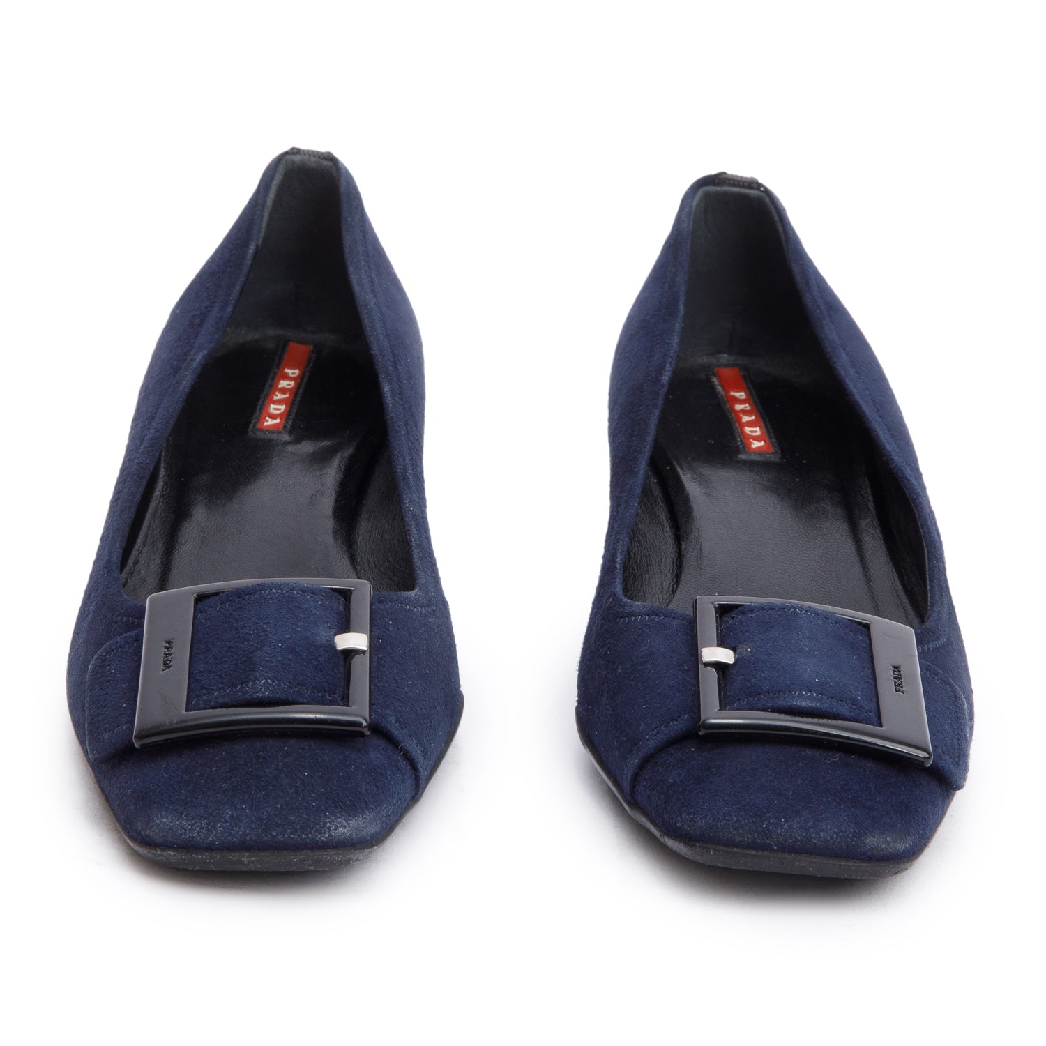 Prada Sport Navy Suede Buckle Accent Pumps, Size 36