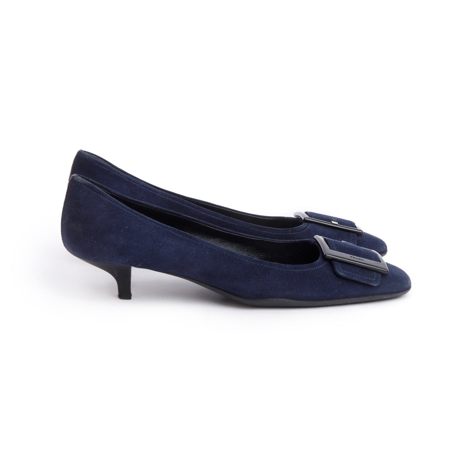 Prada Sport Navy Suede Buckle Accent Pumps, Size 36