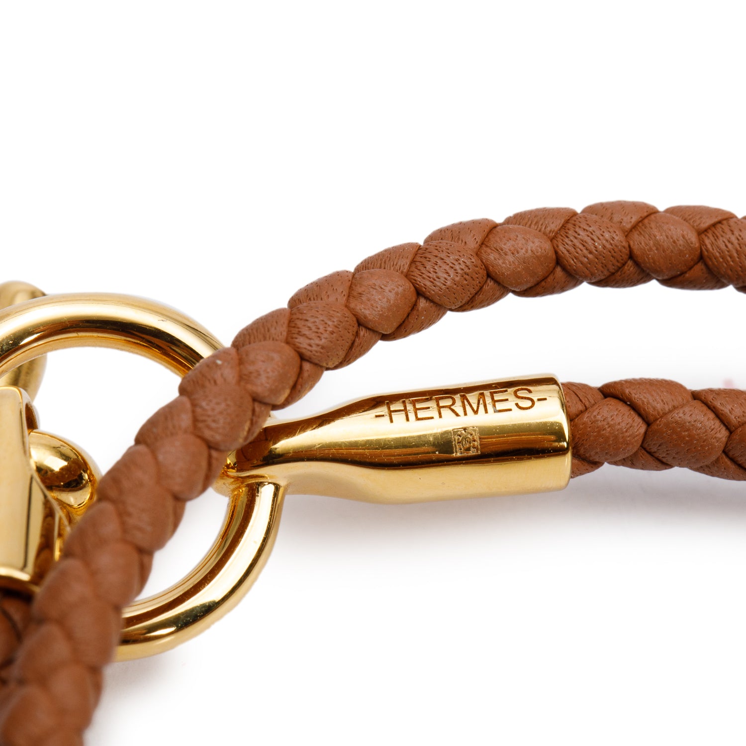 Hermes Yellow Gold Plated Glenan H Gold Braided Calfskin Leather Double Tour Bracelet w/ Box