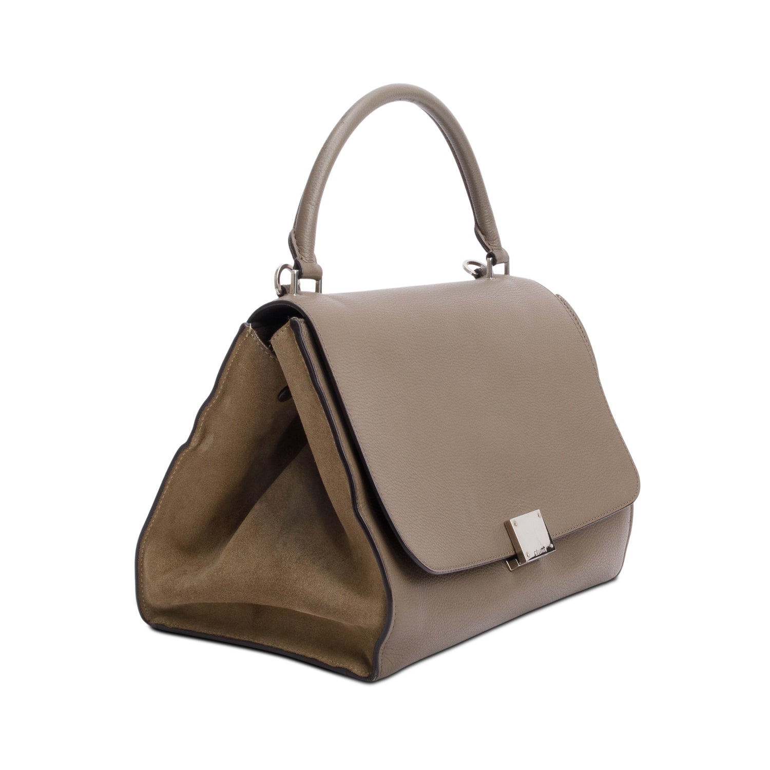 Celine Taupe Calfskin Leather Suede Trim Medium Trapeze Bag w/ Strap