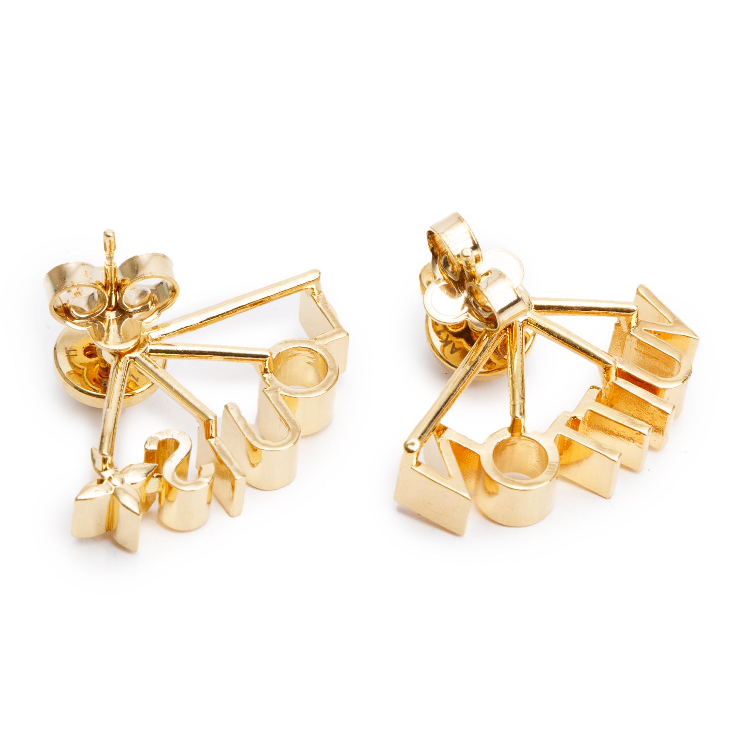 Louis Vuitton 2023 Gold-Plated Faux Pearl LV Spelling Earrings w/ Box & Receipt