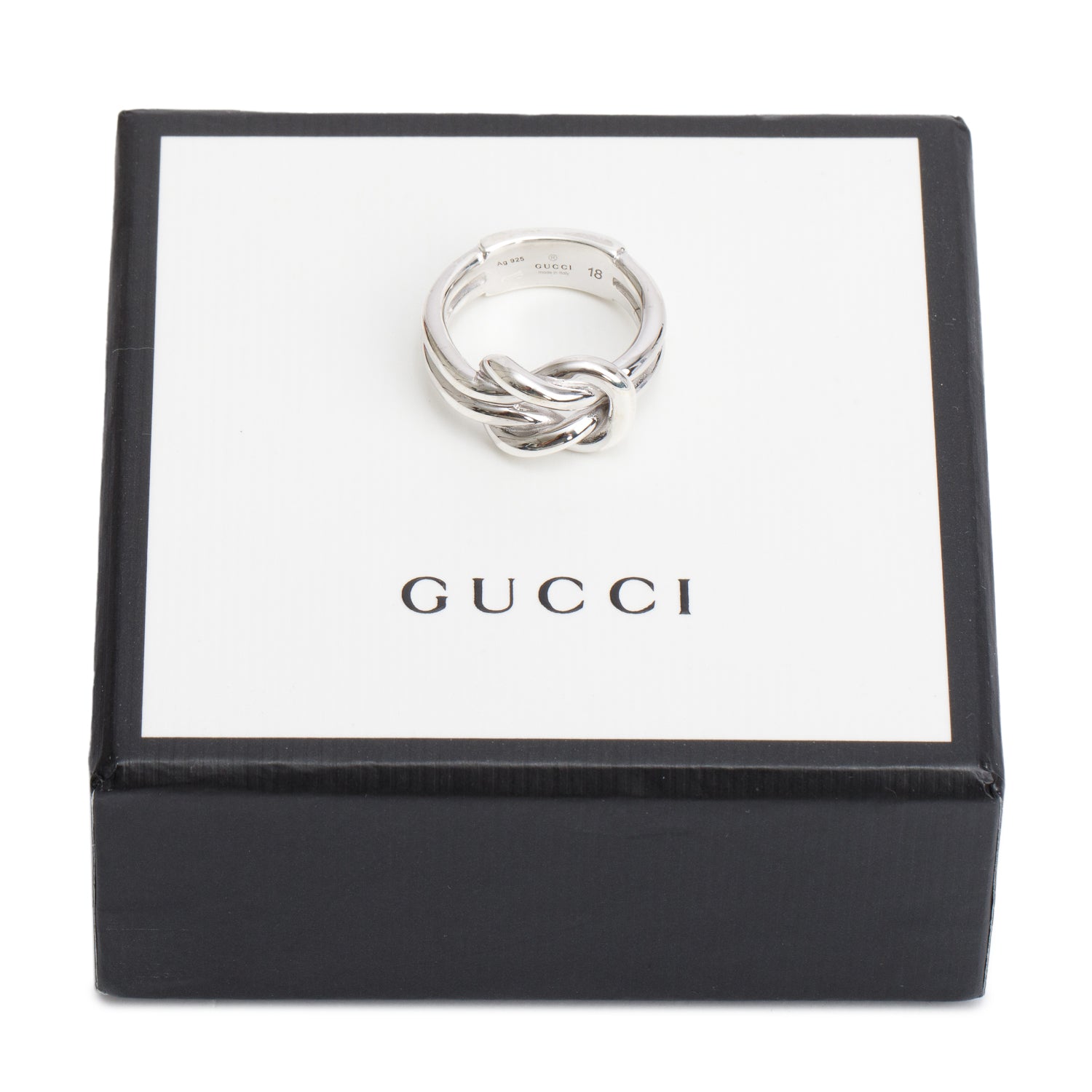 Gucci Sterling Silver Knot Band Ring, Size 18 8.5 w/ Box