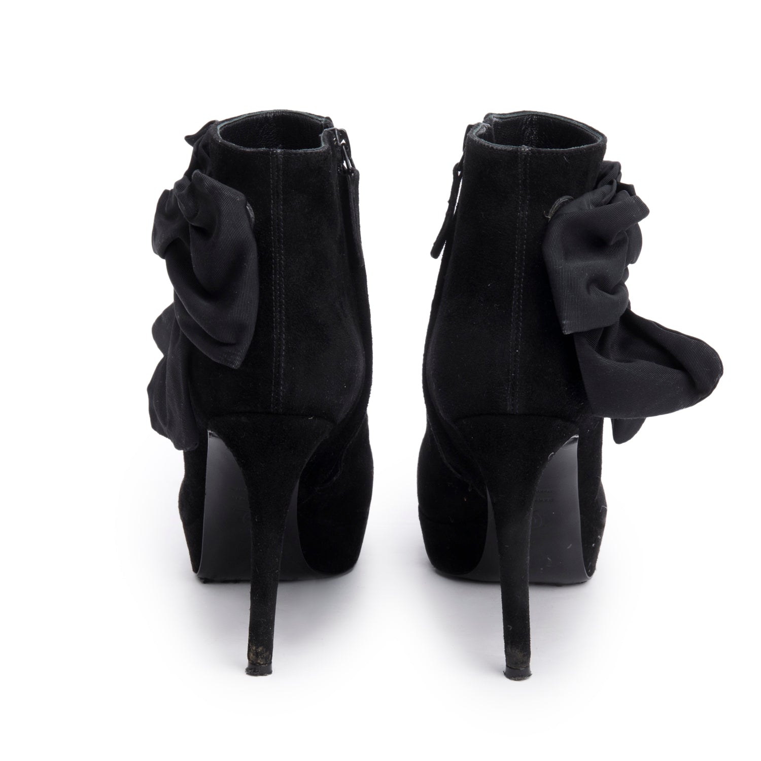 Alexander McQueen Black Suede Bow Ankle Boots, Size 37
