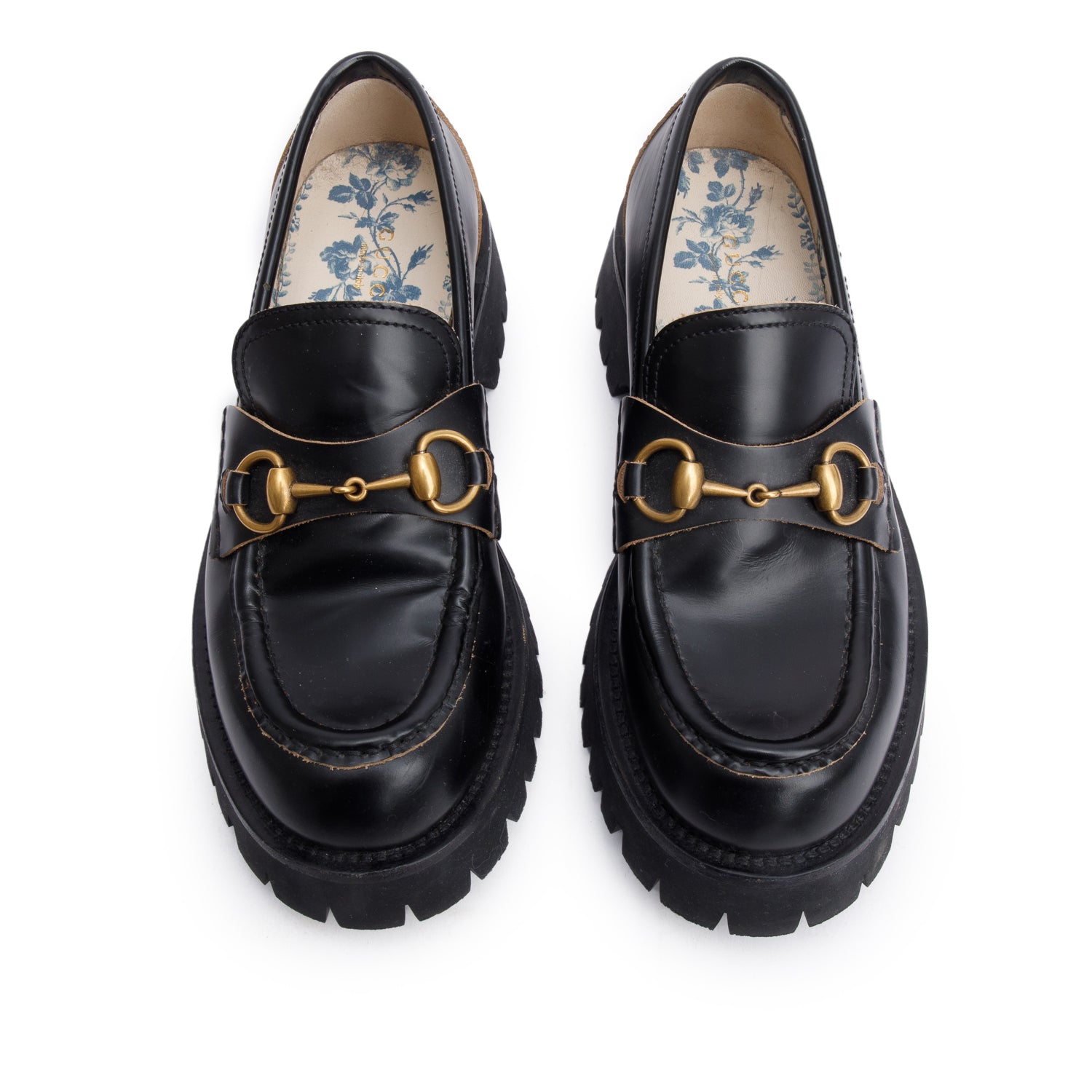Gucci Black Horsebit Lug Sole Loafers, Size 37