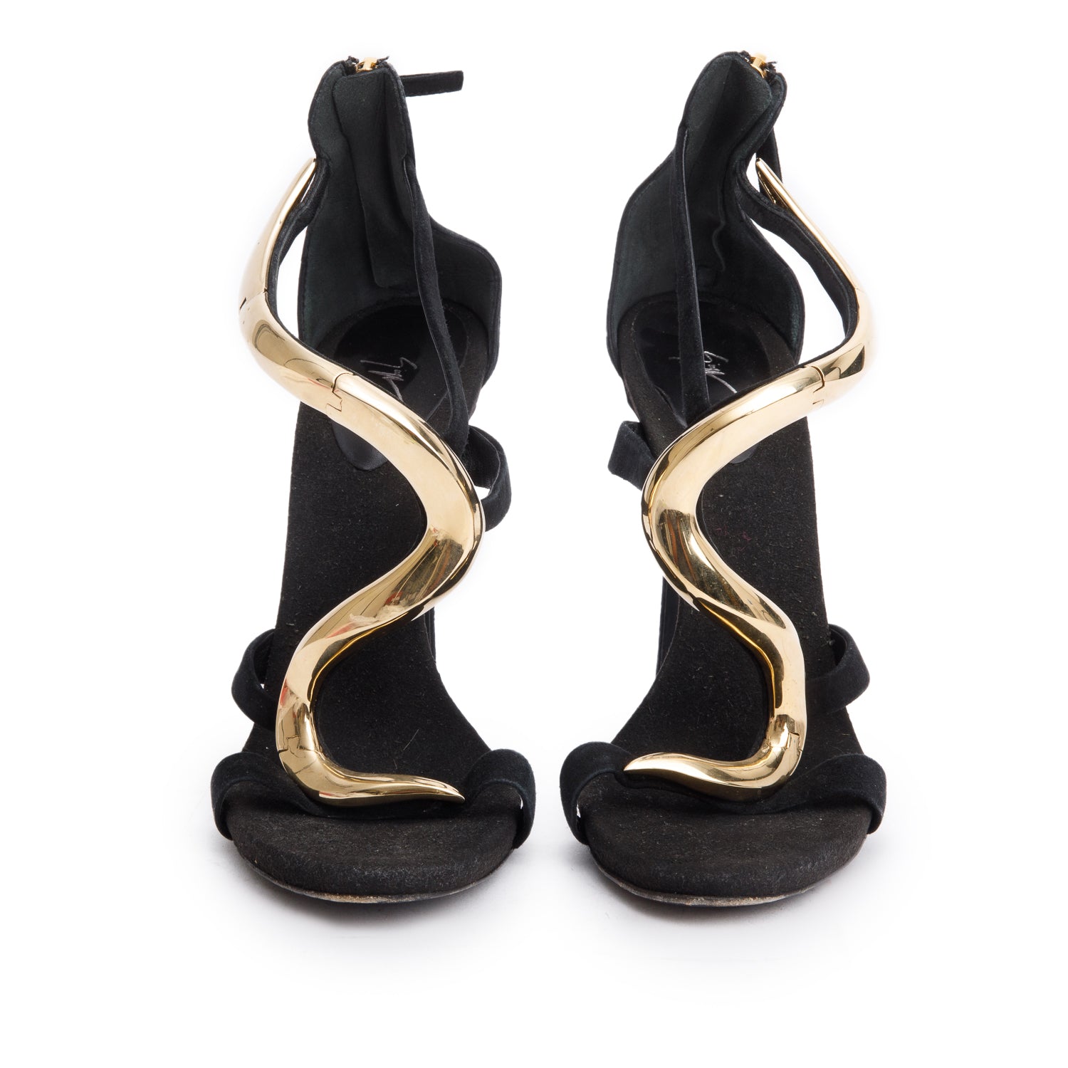 Giuseppe Zanotti VENERE Black Gold Snake Stiletto Sandals, Size 38.5