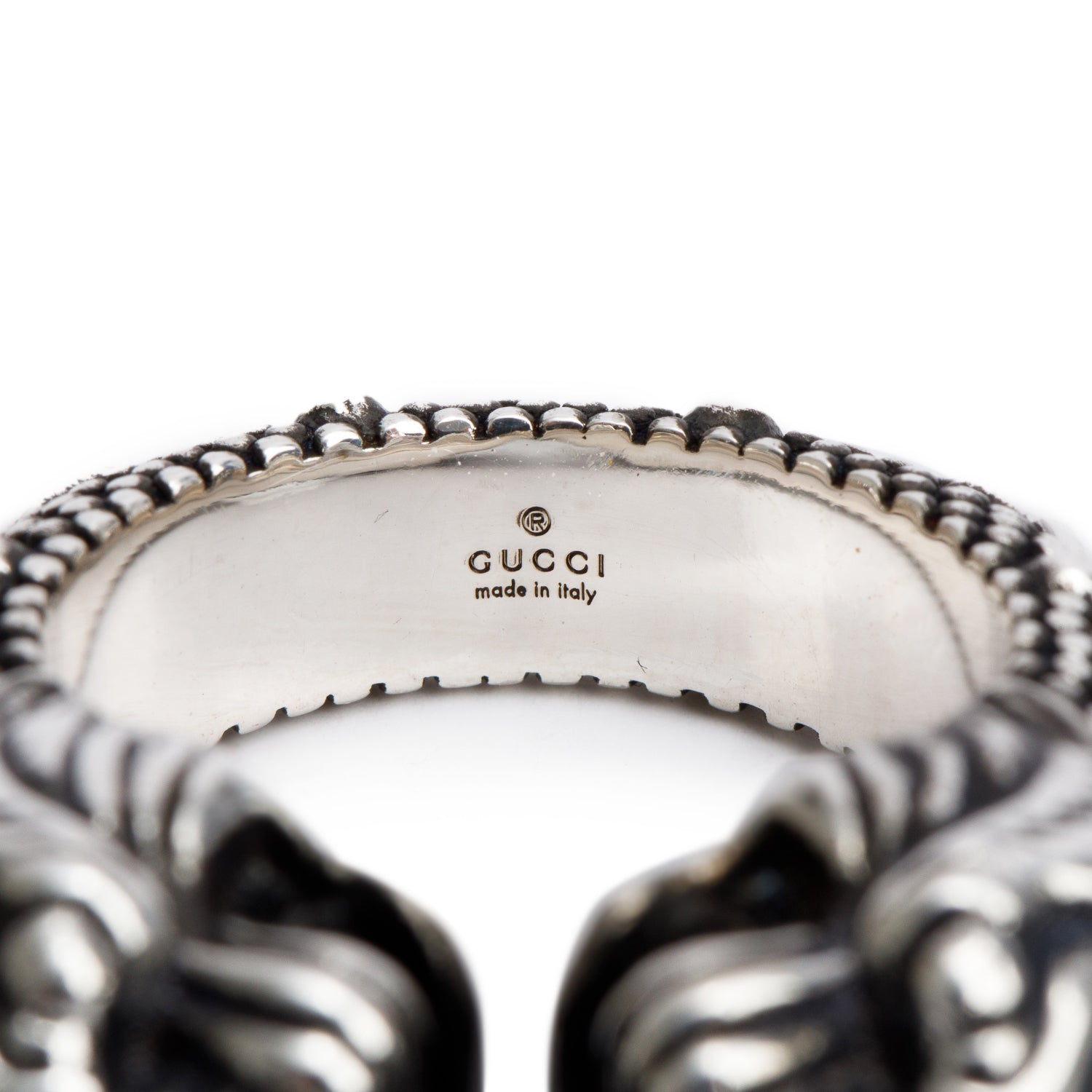 Gucci Sterling Silver Double Tiger Head Open Ring, Size 20 9.5 w/ Box