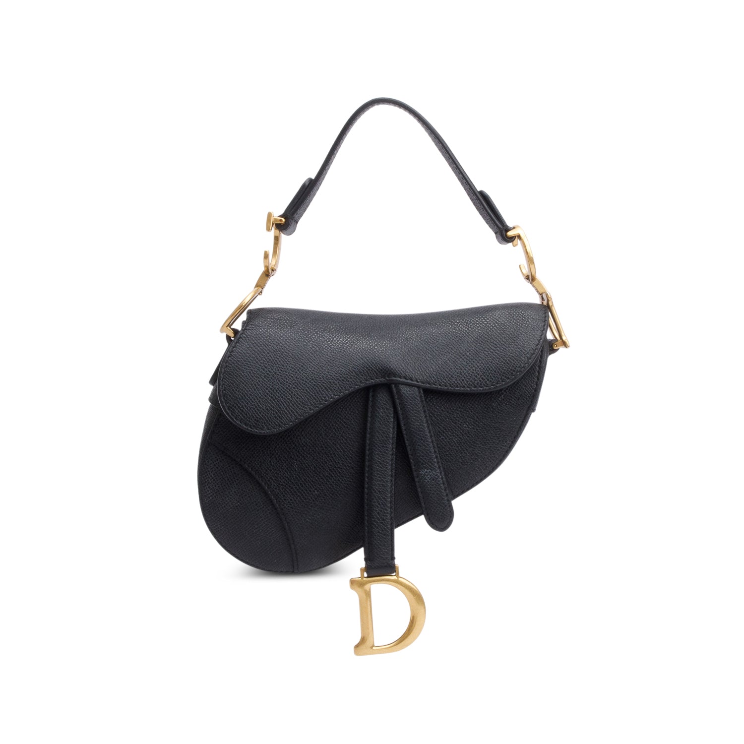 Christian Dior Black Grained Calfskin Leather Mini Saddle Bag