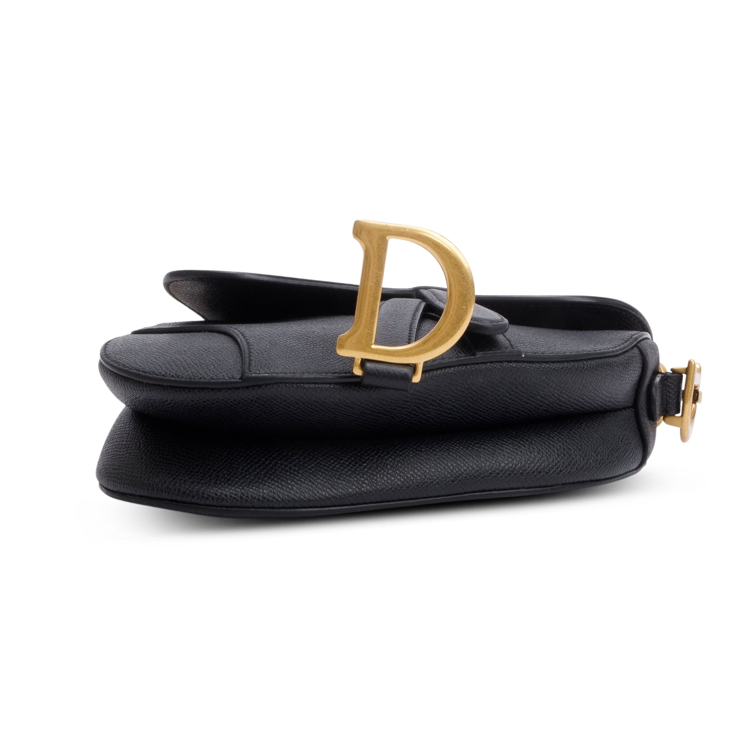 Christian Dior Black Grained Calfskin Leather Mini Saddle Bag