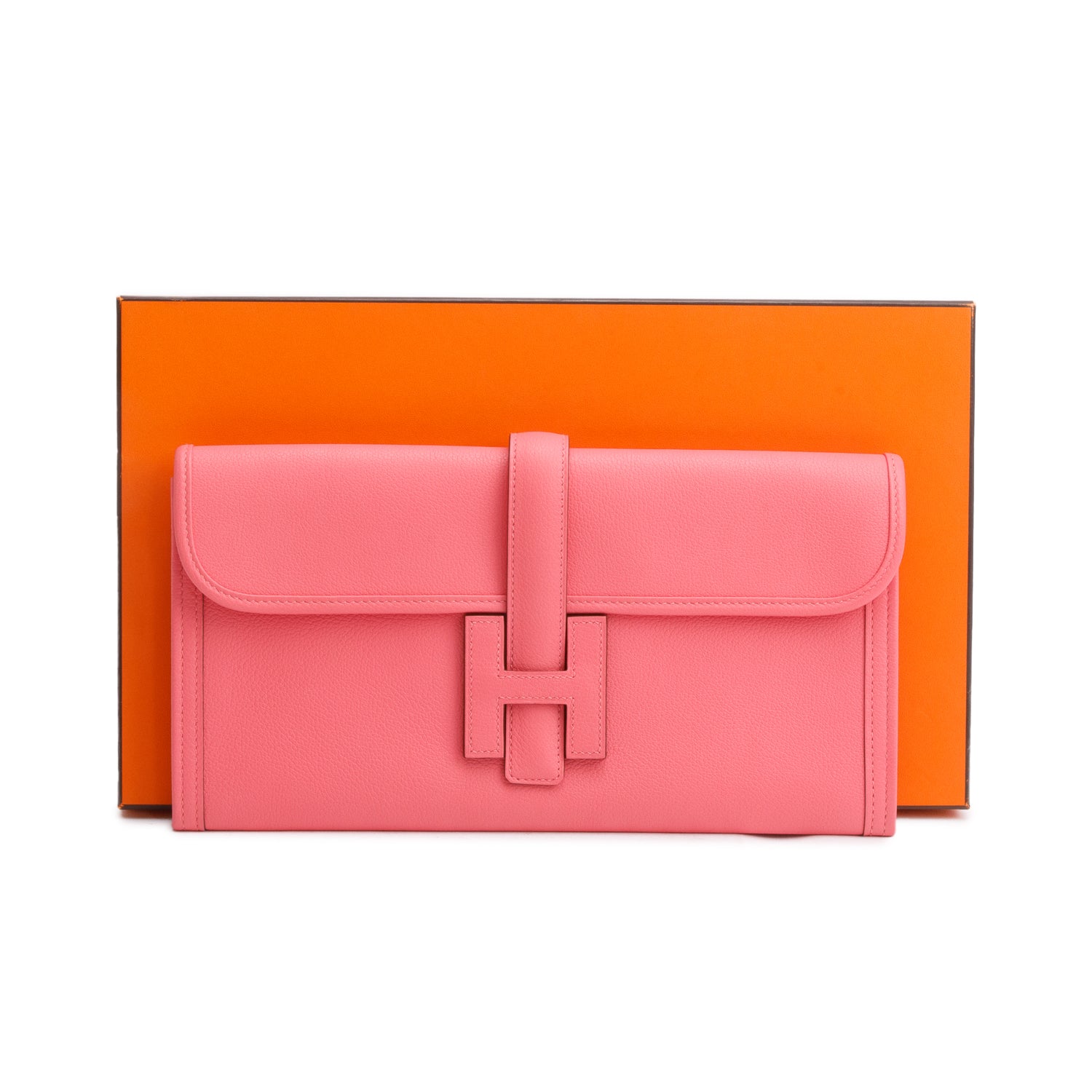 Hermes Rose Azalee Evercolor Leather Jige Elan 29 Clutch w/ Box & Receipt