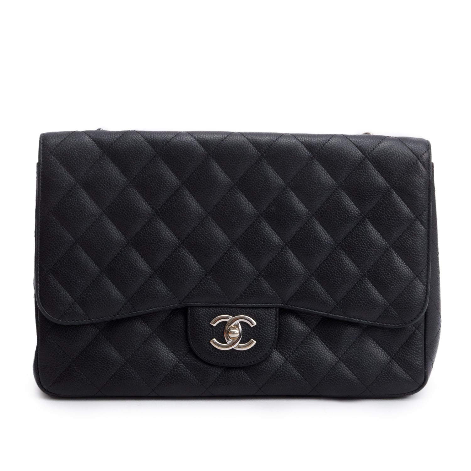 Chanel Black Caviar Classic Jumbo Single Flap Bag w/ Box