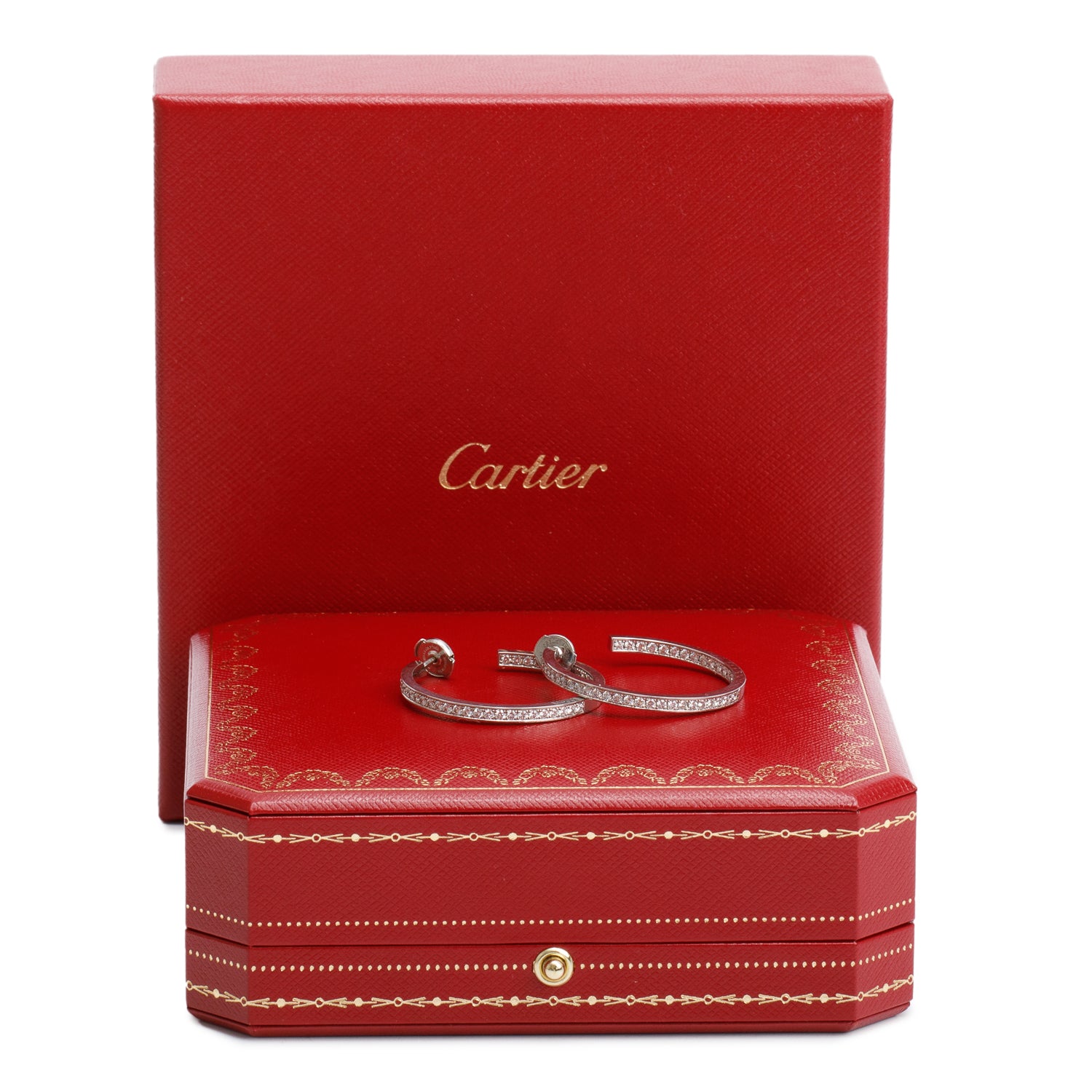 Cartier 18k White Gold Diamond Inside-Out Hoop Earrings w/ Box & Certificate