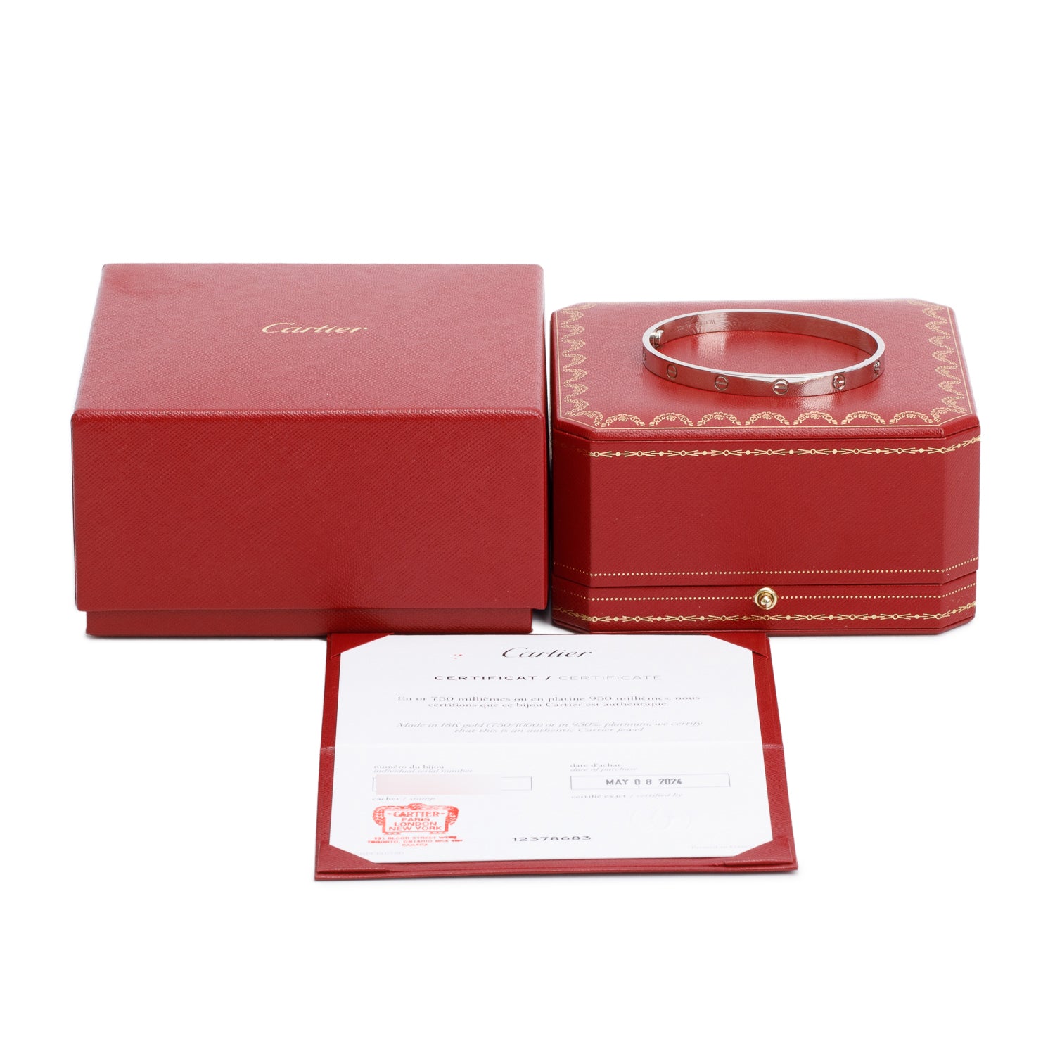 Cartier 2024 18k White Gold Love Bracelet, Size 20 w/ Box, Receipt & Certificate