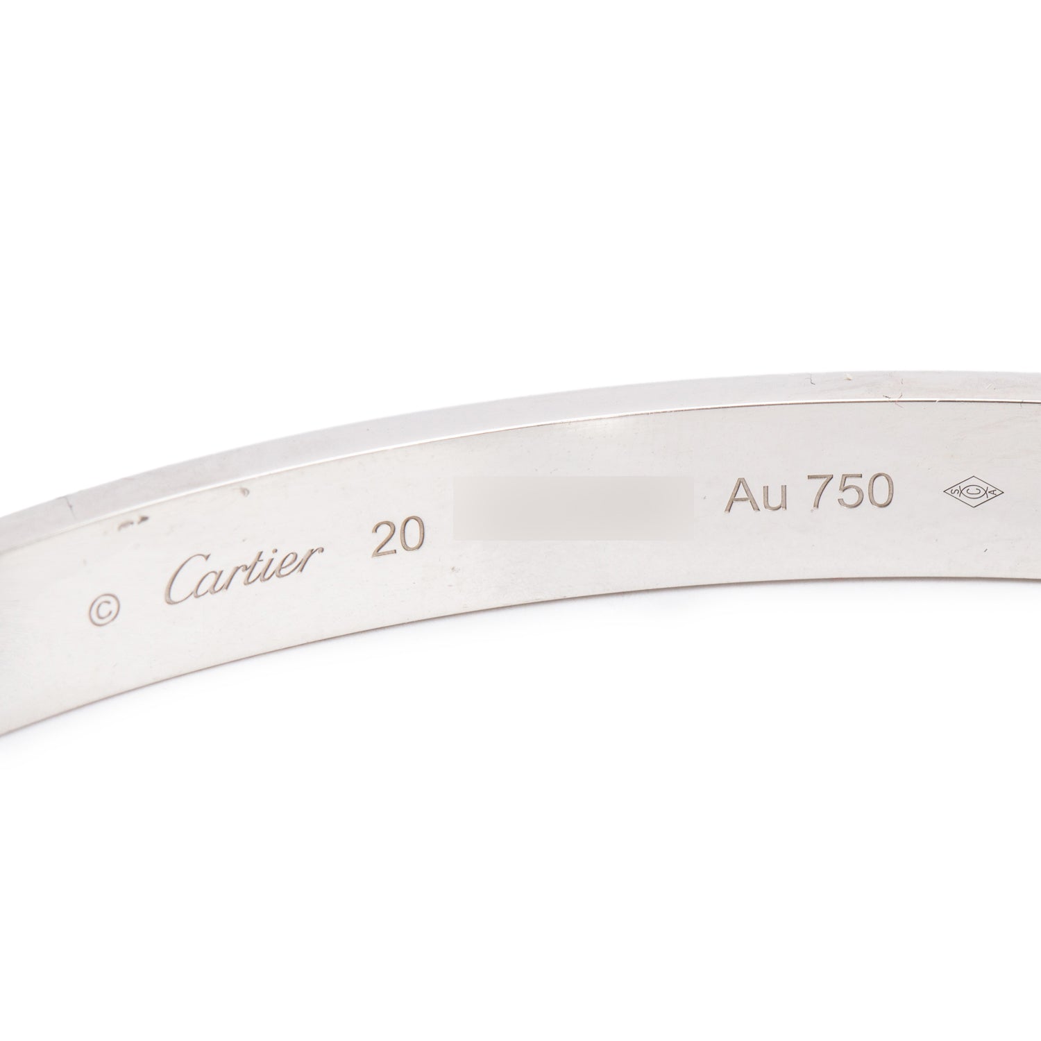 Cartier 2024 18k White Gold Love Bracelet, Size 20 w/ Box, Receipt & Certificate