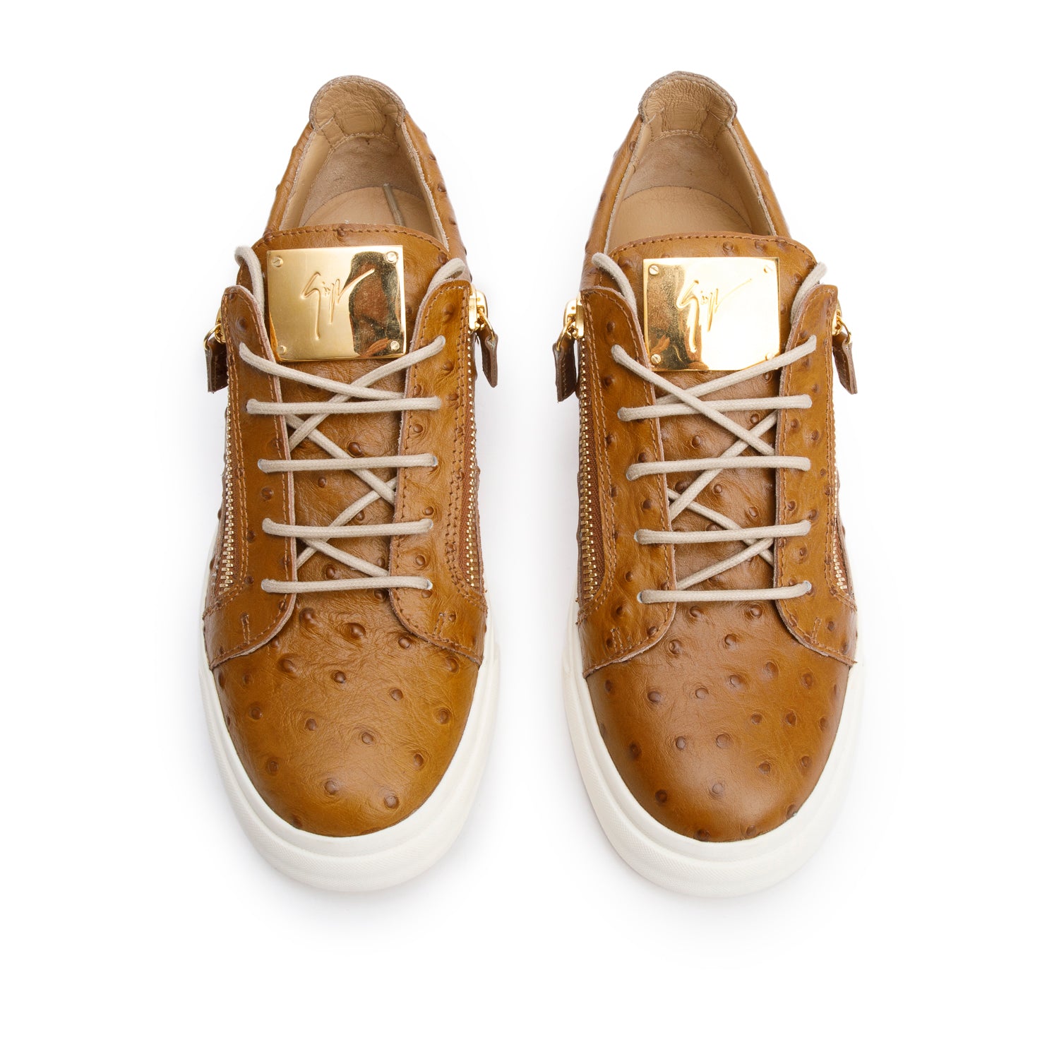 Giuseppe Zanotti Brown Ostrich Leather Lace-Top Sneakers, Size 42