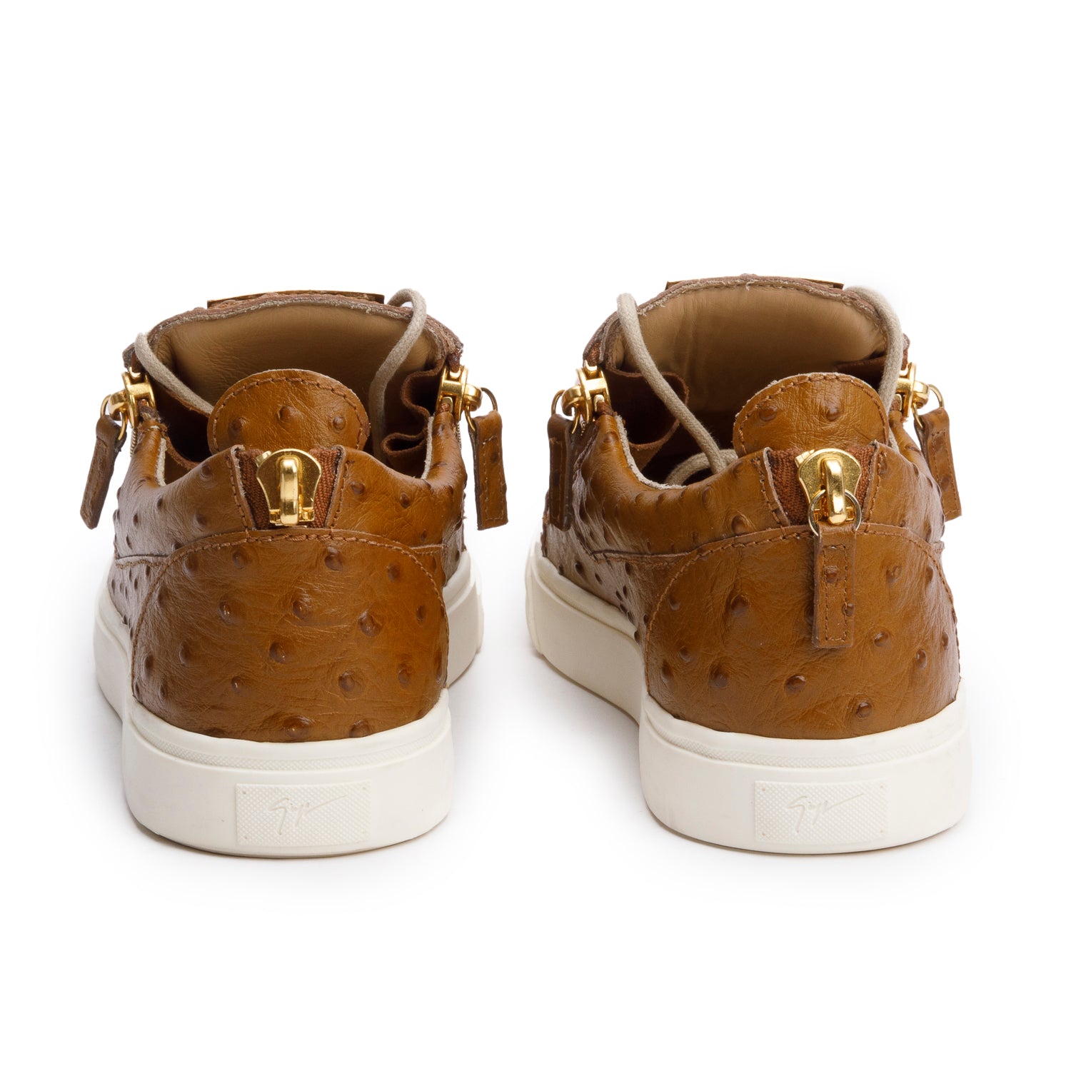Giuseppe Zanotti Brown Ostrich Leather Lace-Top Sneakers, Size 42
