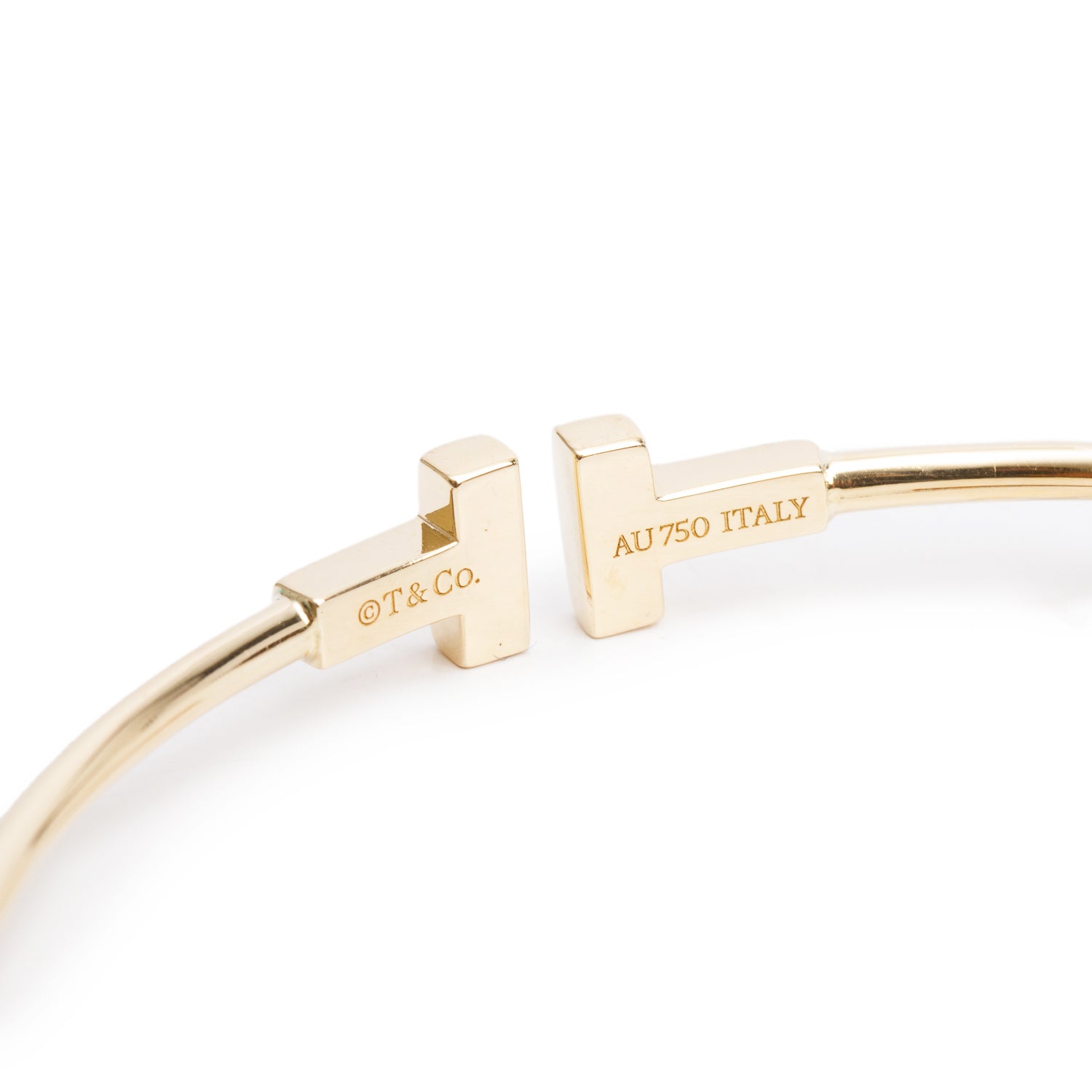 Tiffany & Co. 18k Yellow Gold T Narrow Wire Bracelet w/ Box