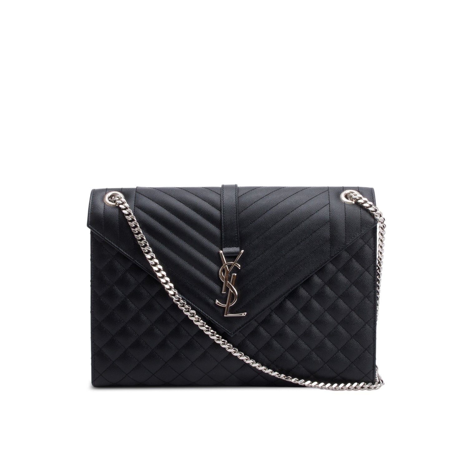 Saint Black Quilted Grain De Poudre Leather Large Envelope Chain Bag