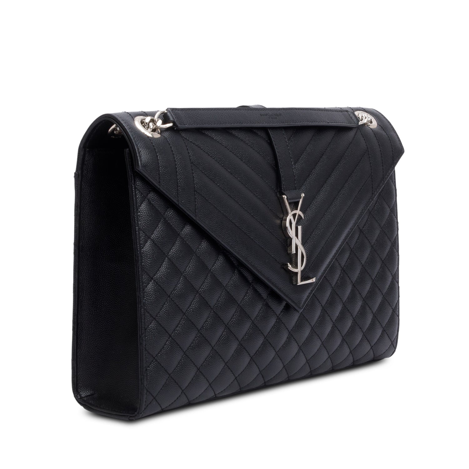 Saint Black Quilted Grain De Poudre Leather Large Envelope Chain Bag