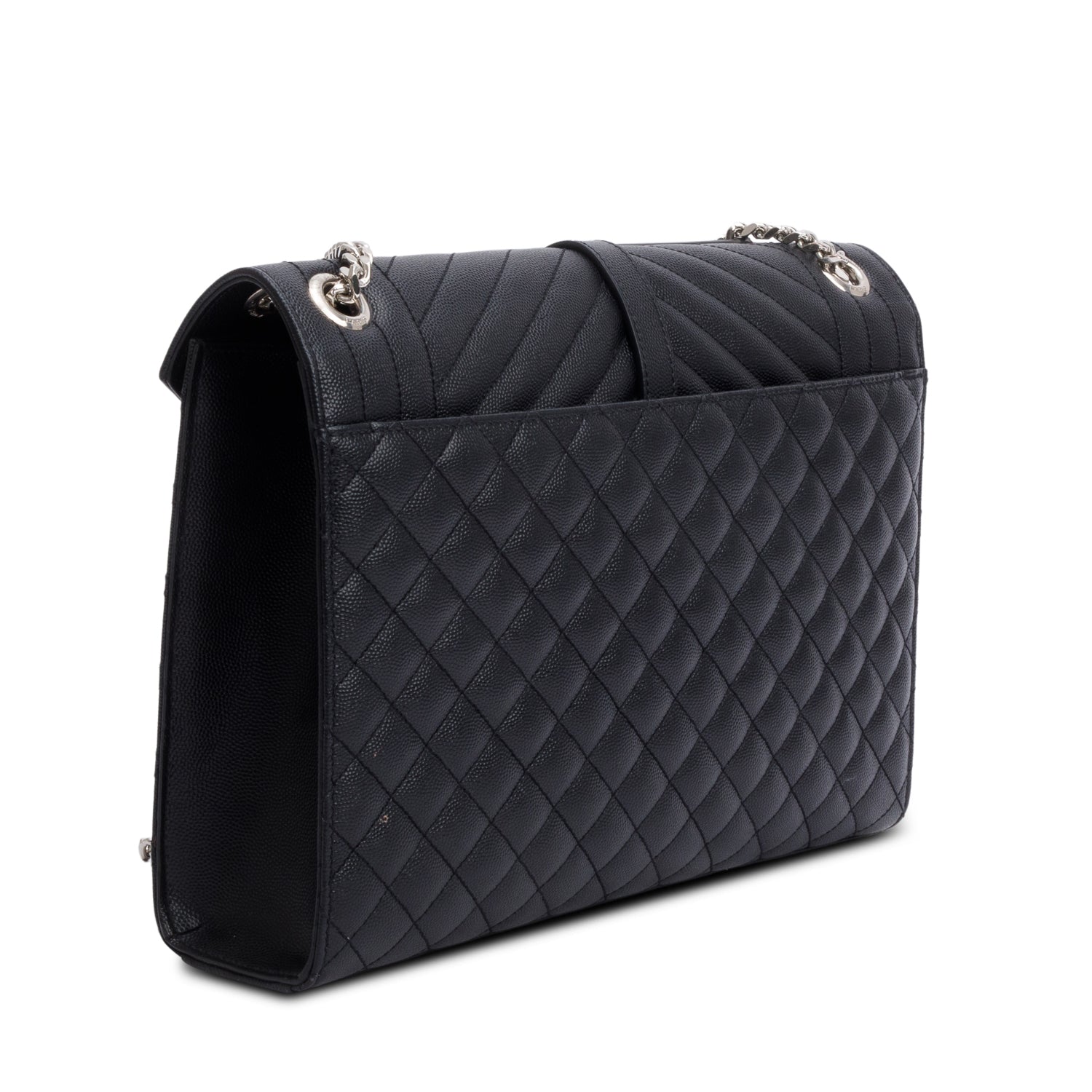Saint Black Quilted Grain De Poudre Leather Large Envelope Chain Bag