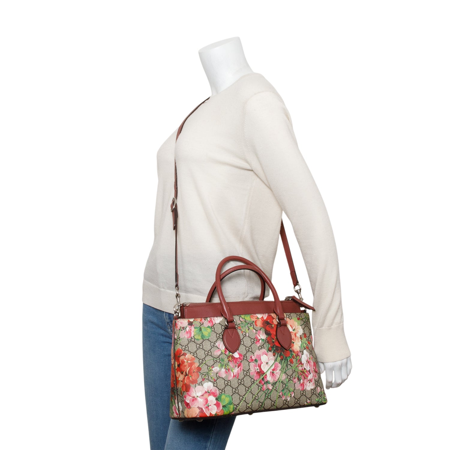 Gucci Linea GG Blooms Supreme Small Convertible Tote w/ Strap