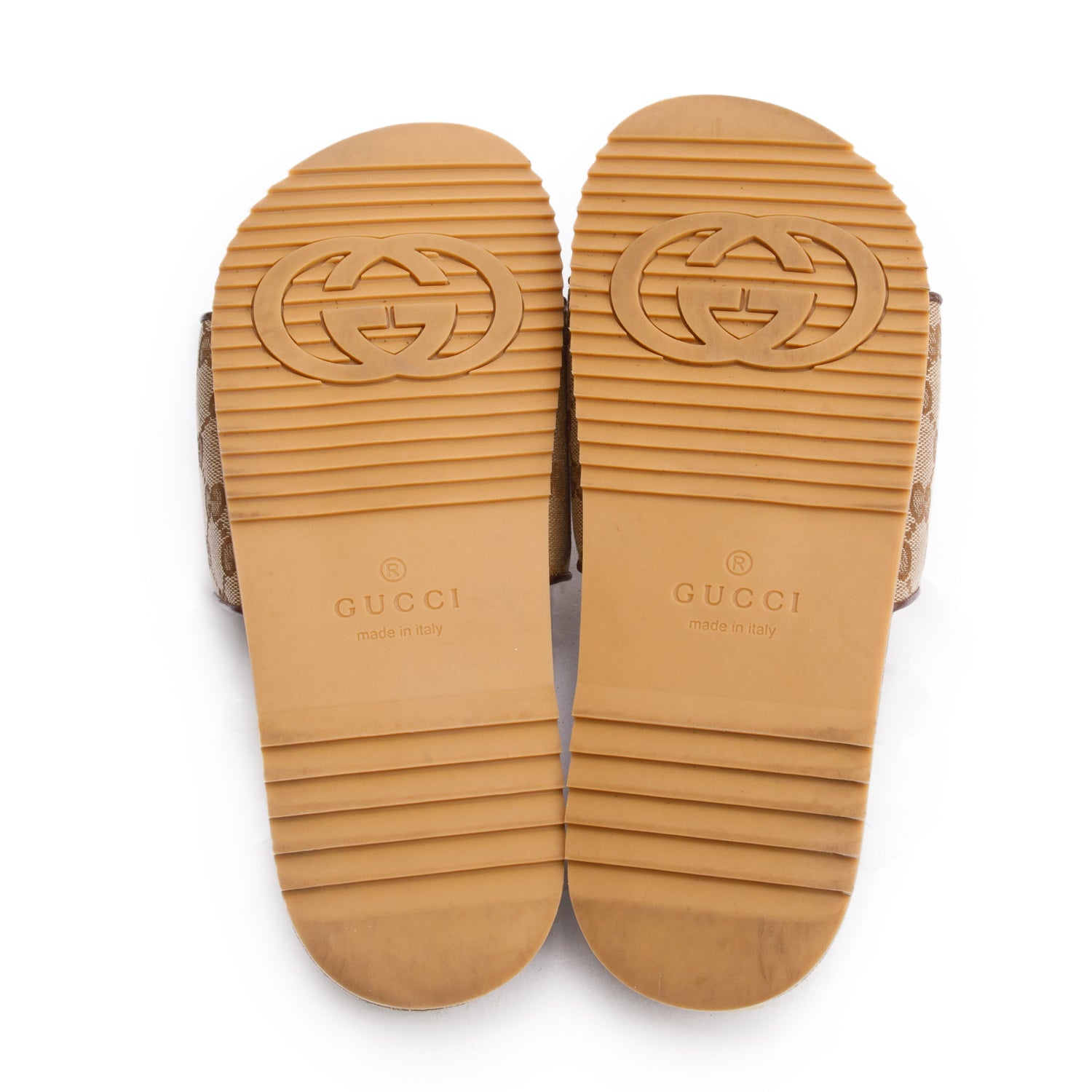 Gucci Beige GG Monogram Granada Kid Canvas Slides, Size 8 w/Box