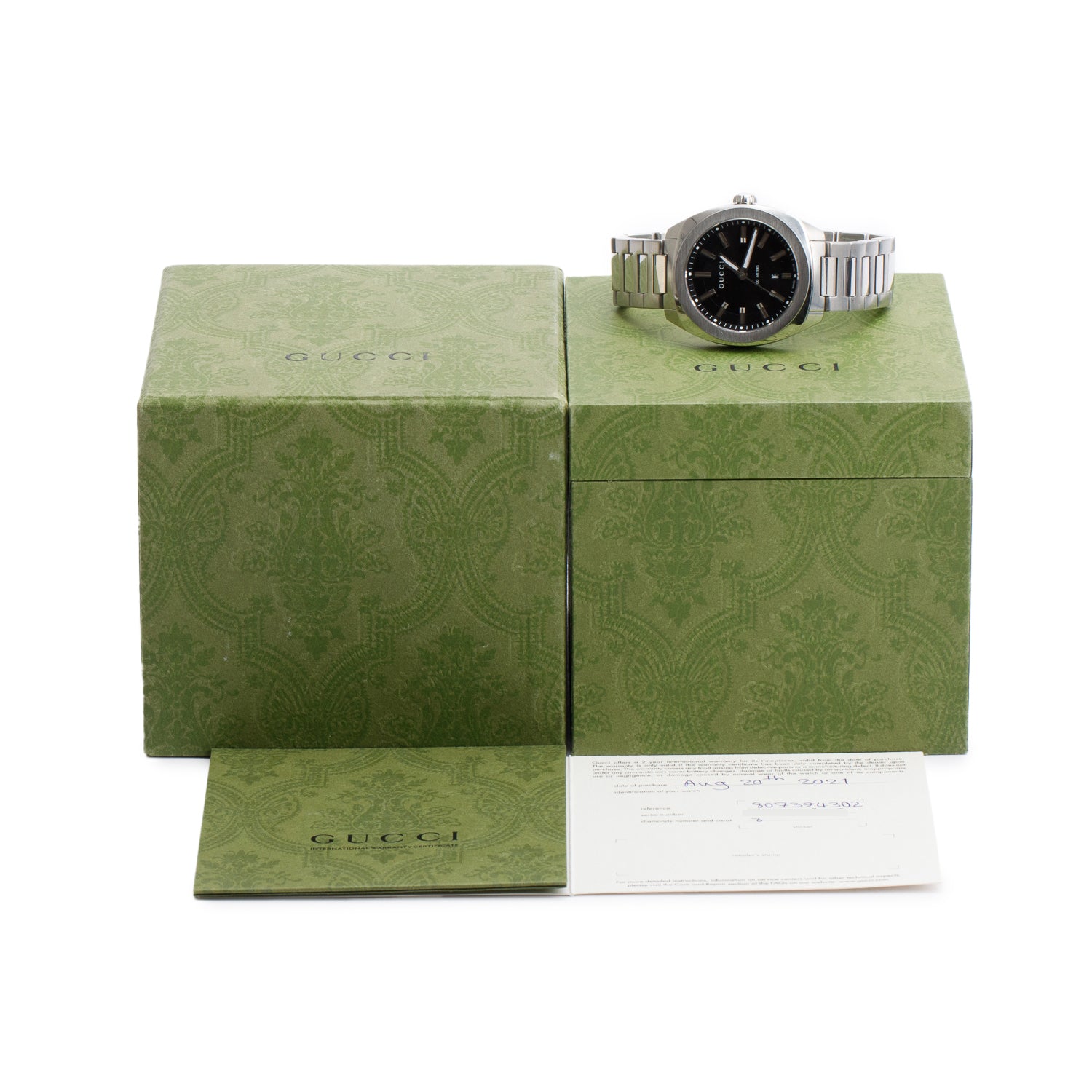 Gucci Stainless Steel GG2570 41 MM Quartz Watch Black Dial w/ Box & Papers