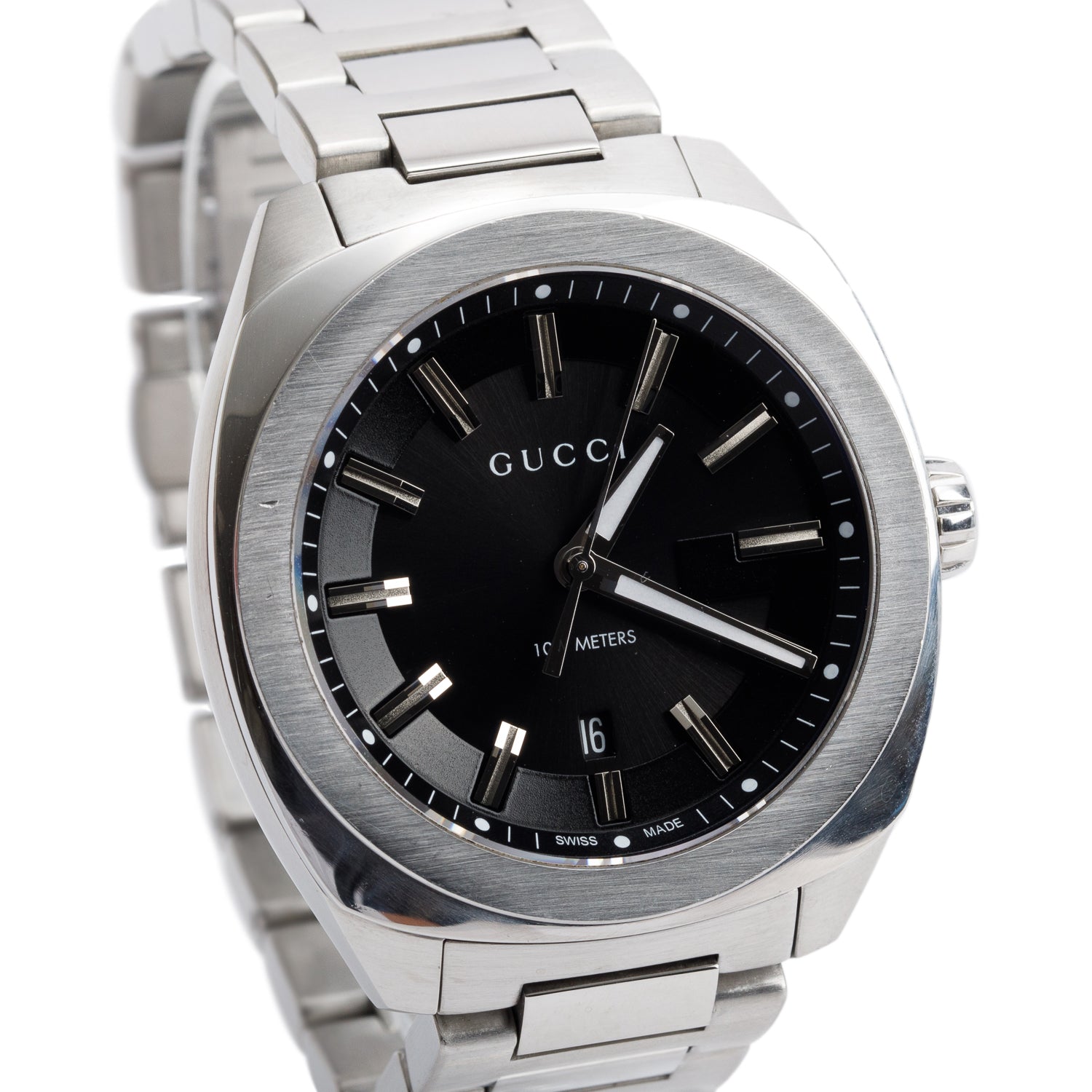 Gucci Stainless Steel GG2570 41 MM Quartz Watch Black Dial w/ Box & Papers