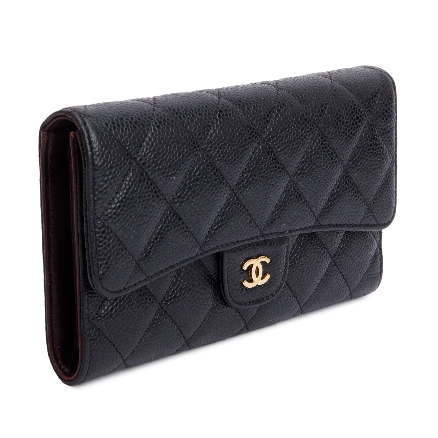 Chanel Black Caviar Leather Medium Trifold Wallet w/ Card