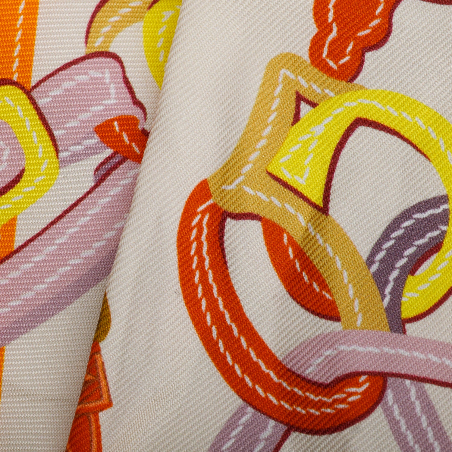 Hermes Creme/Orange 'Brides de Gala Applique Pique' Silk Twilly