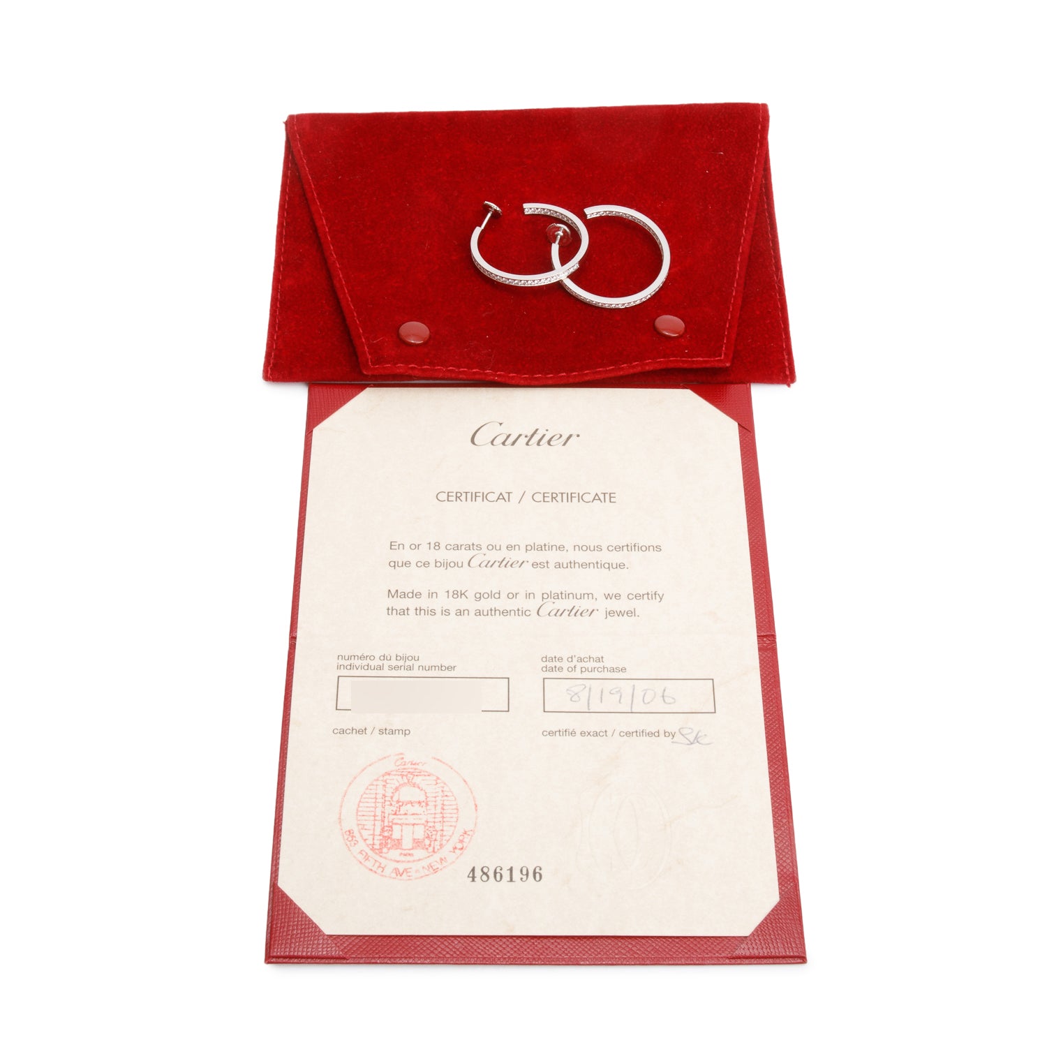 Cartier 18k White Gold Diamond Inside-Out Hoop Earrings w/ Box & Certificate