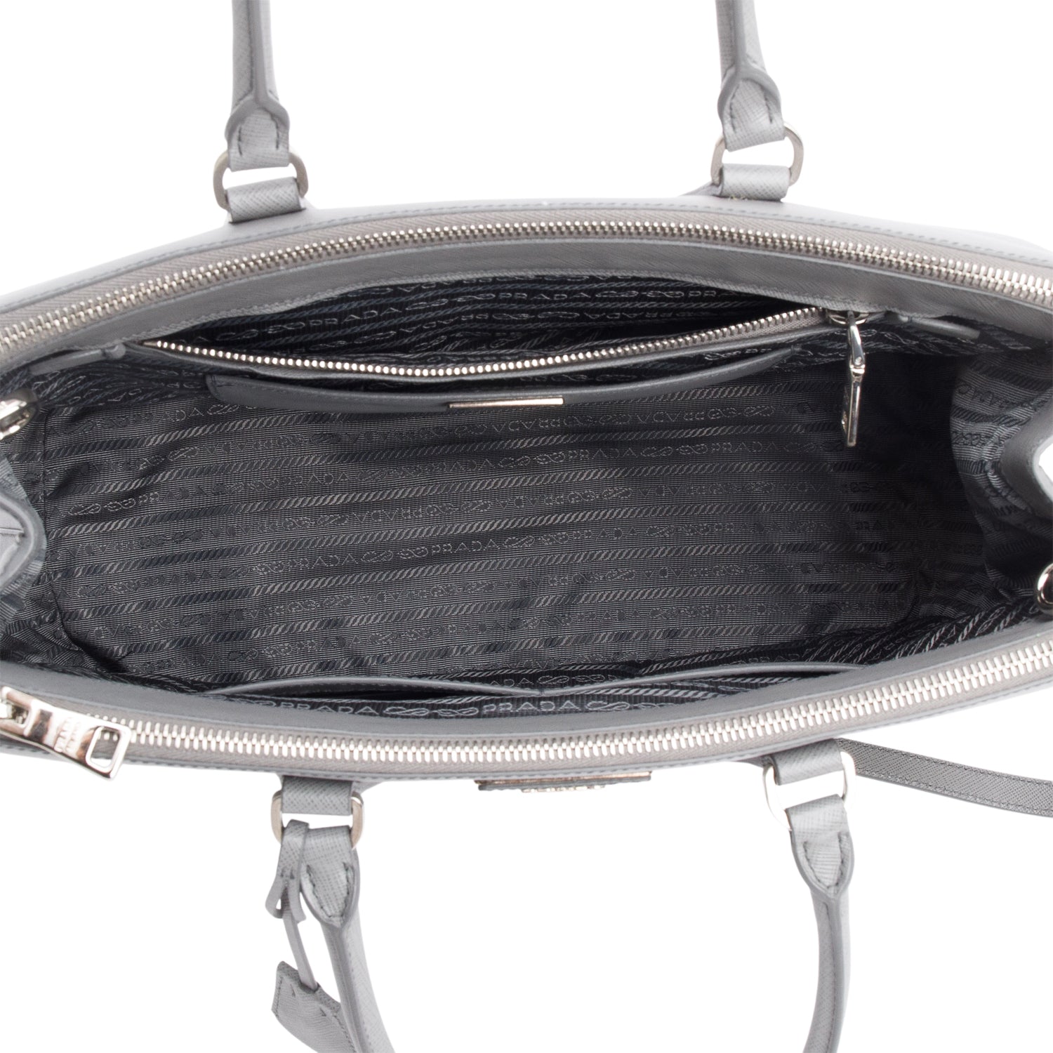 Prada Grey Saffiano Lux Large Double Zip Galleria Tote w/ Strap & Authenticity Card